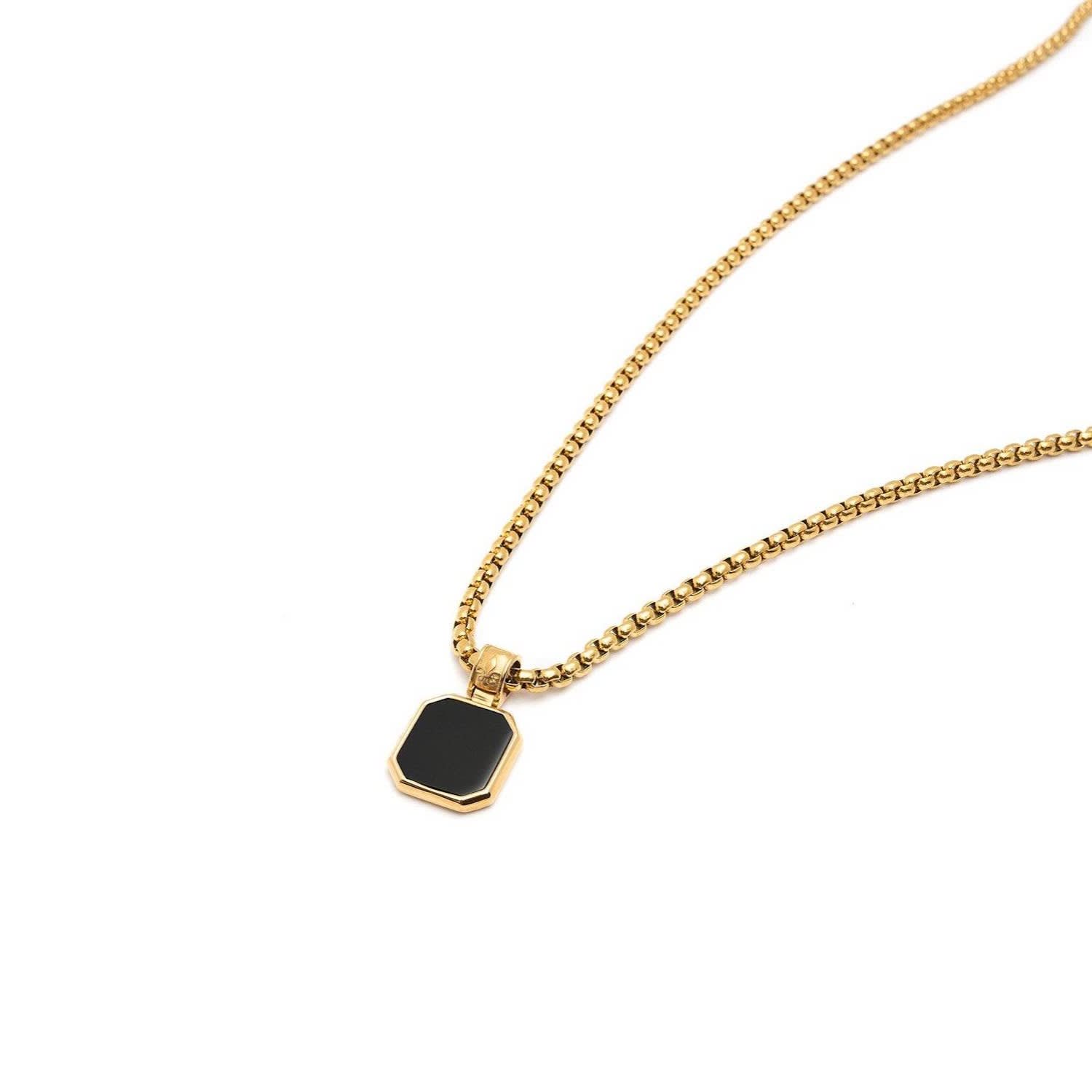 Gold Necklace with Square Onyx Pendant | Nialaya | Wolf & Badger