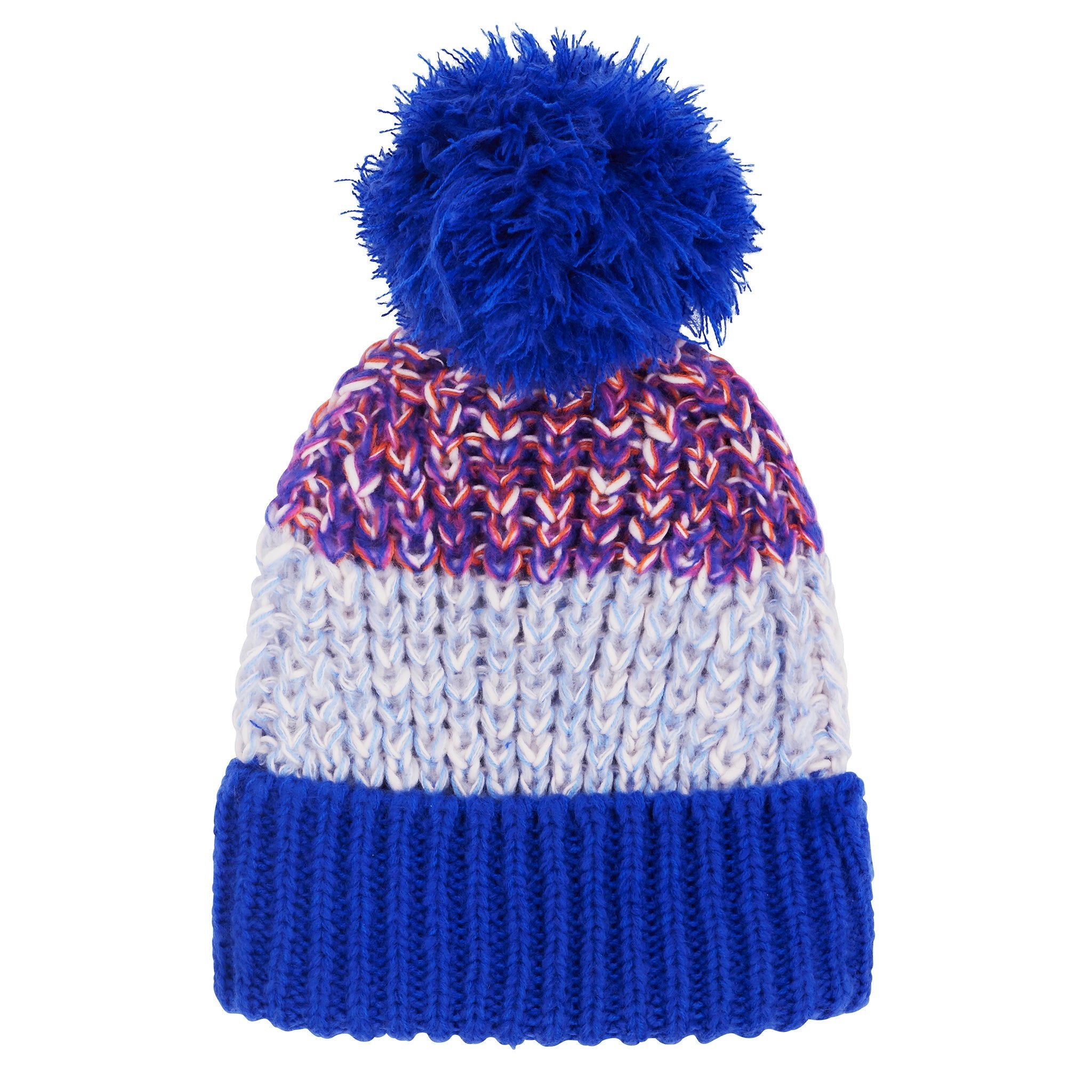 Cara & The Sky Women's Blue Phoebe Stripe Beanie Bobble Hat - Cobalt In Multi