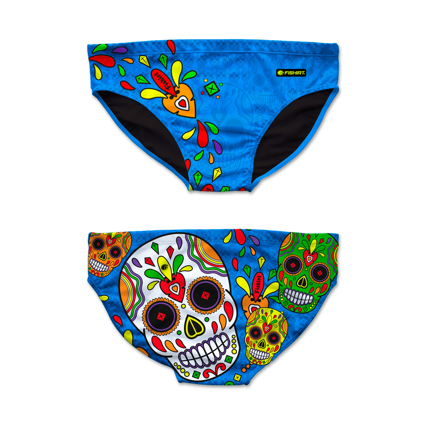 Fishirt Men's Swim Briefs Mexican Skull Graphic - Muertos Style Blue In Blue