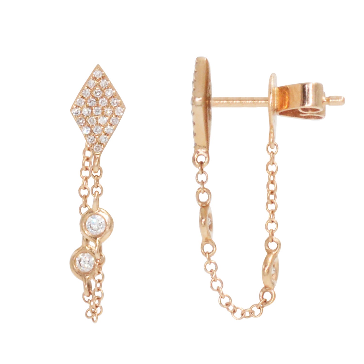 Kamaria Women's Kite Chain Studs With Diamonds In Rose Gold In Gold
