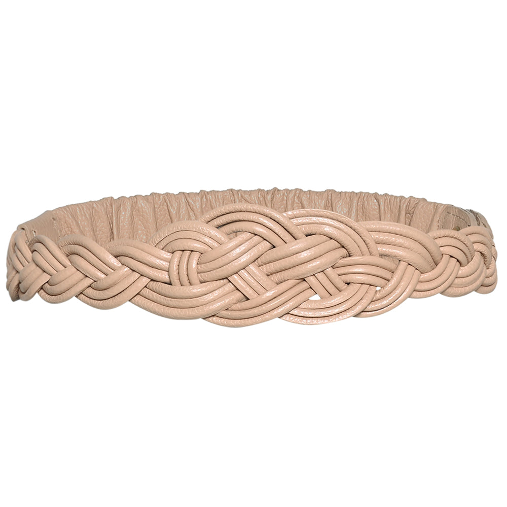 Beltbe Women's Neutrals Stretch Braided Leather Belt - Beige In White