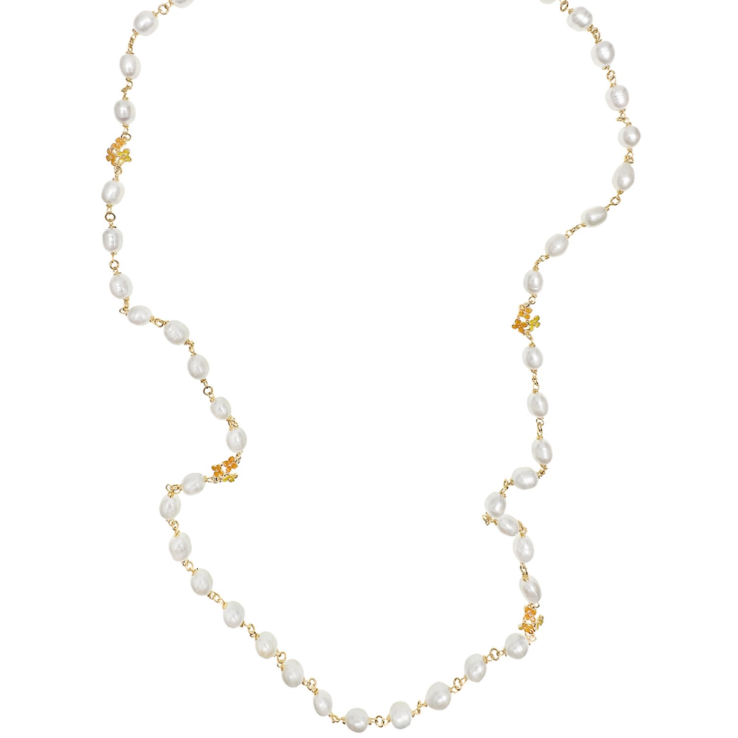 Farra Women's White Freshwater Pearls With Orange Flower Charm Long Necklace