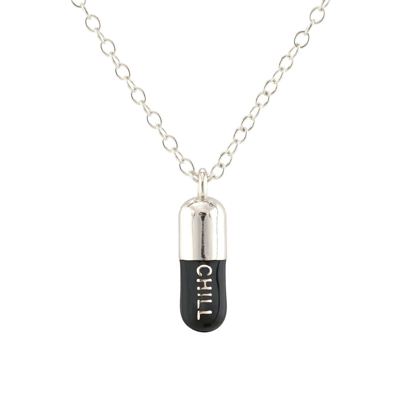 Women’s Black / Silver Chill Pill Enamel Necklace Sterling Silver, Black Kris Nations