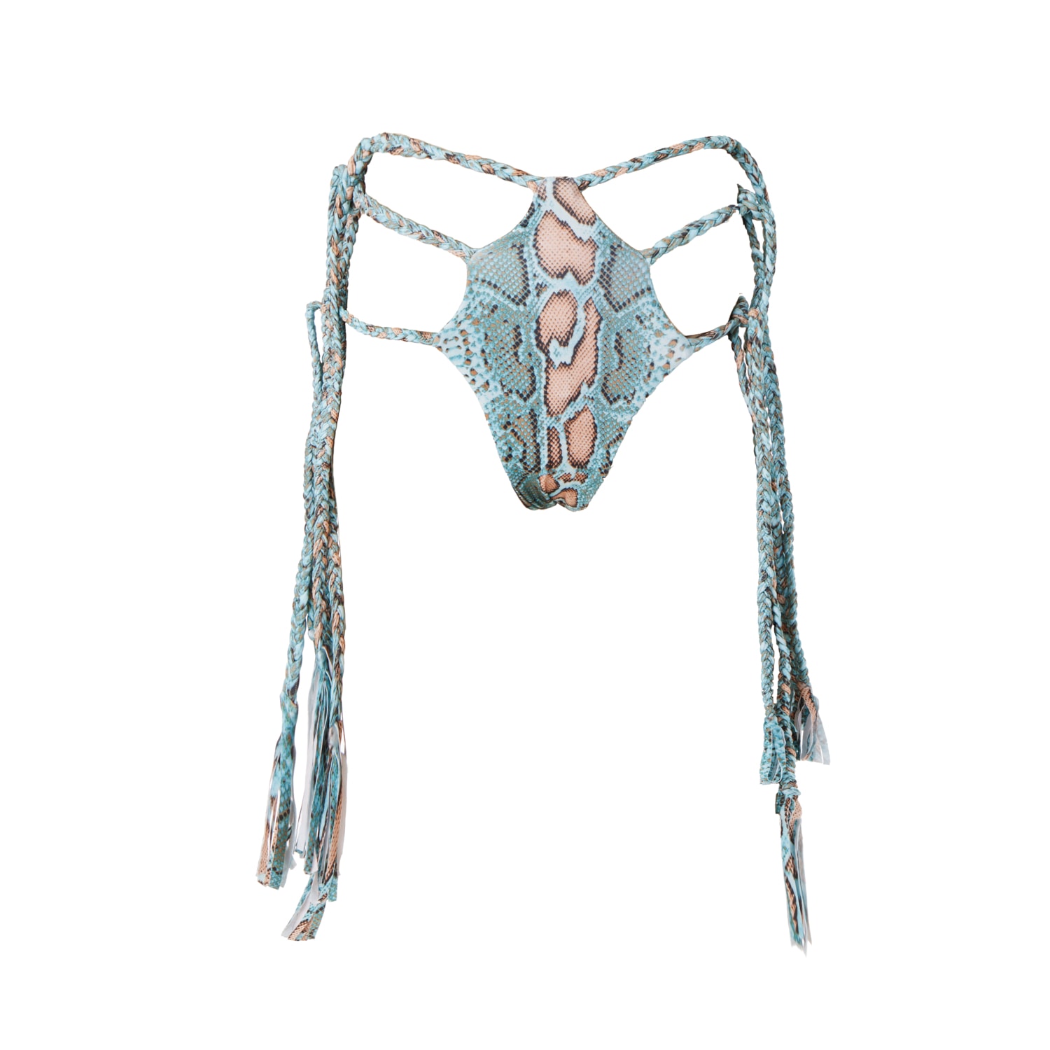 Women's Siren Mermaid Braided Bikini Bottom In Blue Snake | Medium | Siren Swimwear