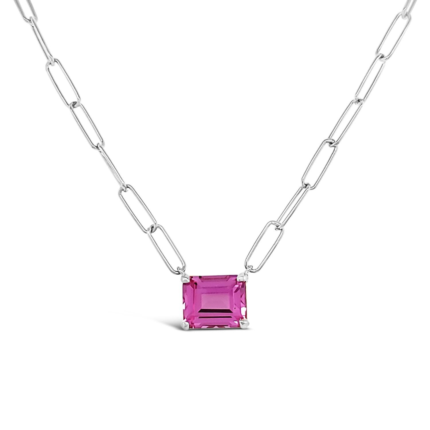 Lutiro Women's Paperclip Chain With Colored Stone Pink Sapphire In Pink