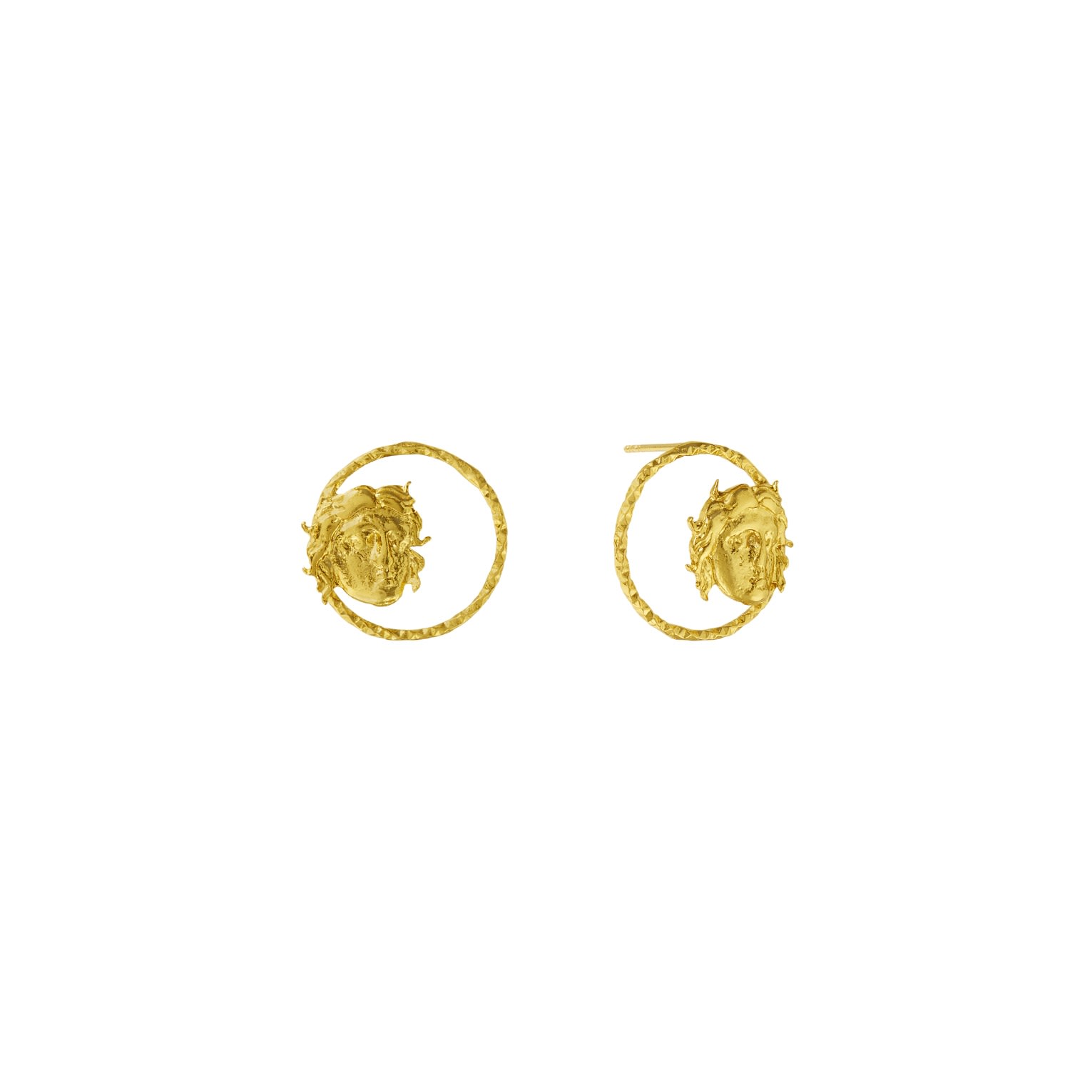 Women’s Gold Gorgon Medusa Circle Stud Earrings Ottoman Hands