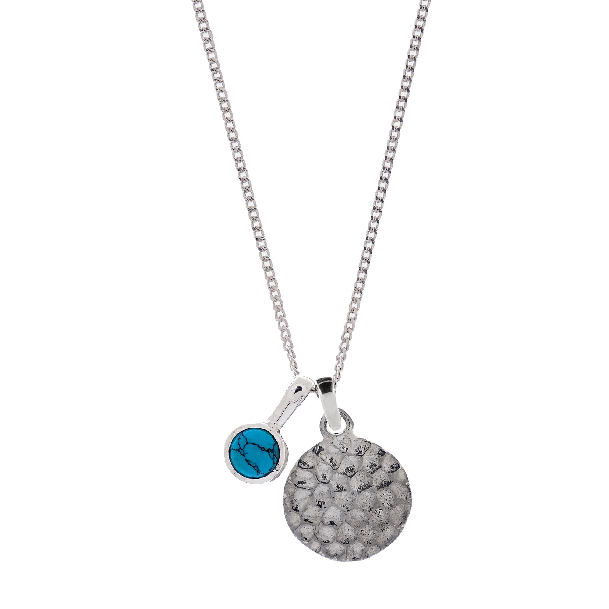 Charlotte's Web Jewellery Women's Lakshmi Hammered Disc Silver Necklace With Turquoise Charm In Silver
