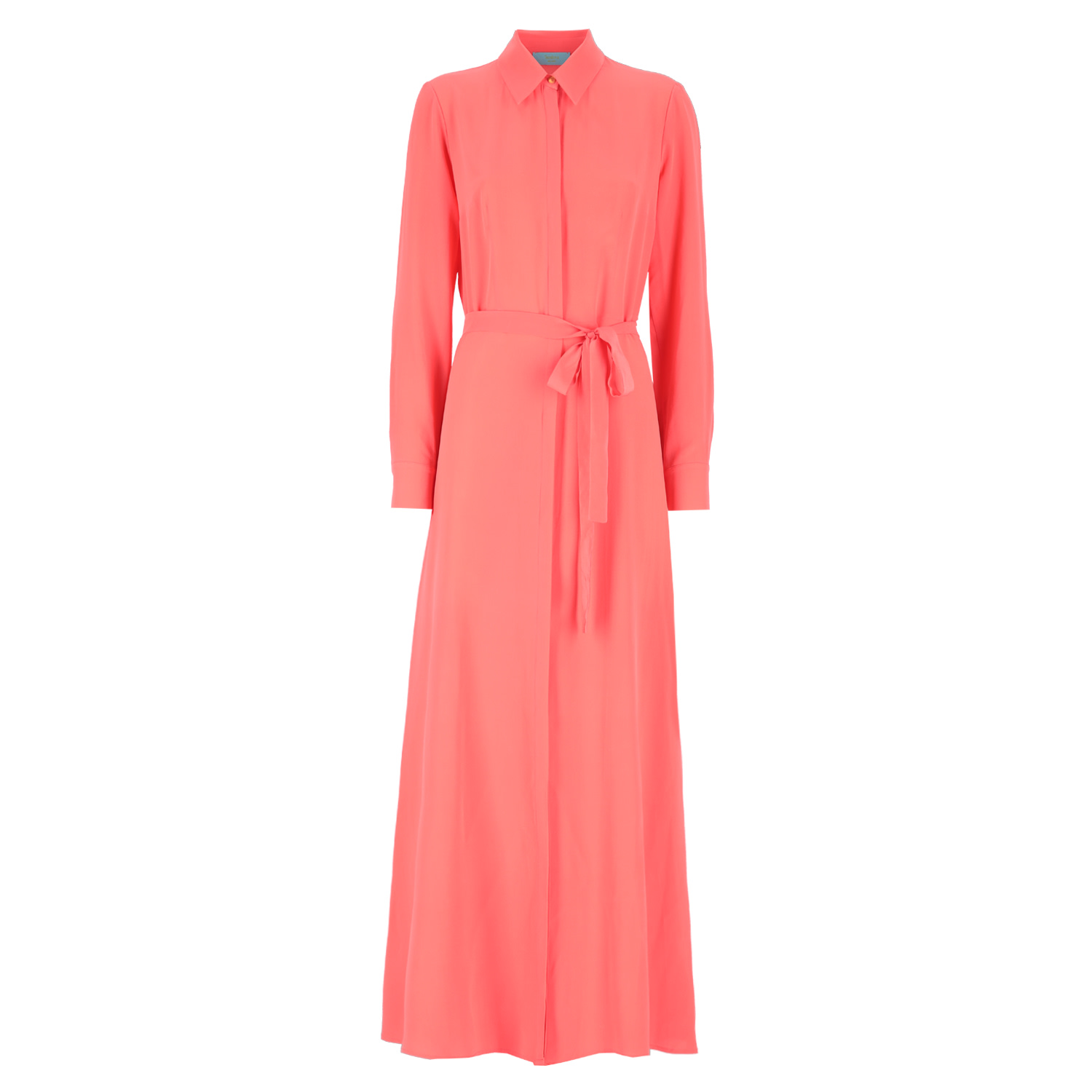 Women's Orange Portofino Silk Chemisier Long Dress Coral | Medium | Teodora Milano