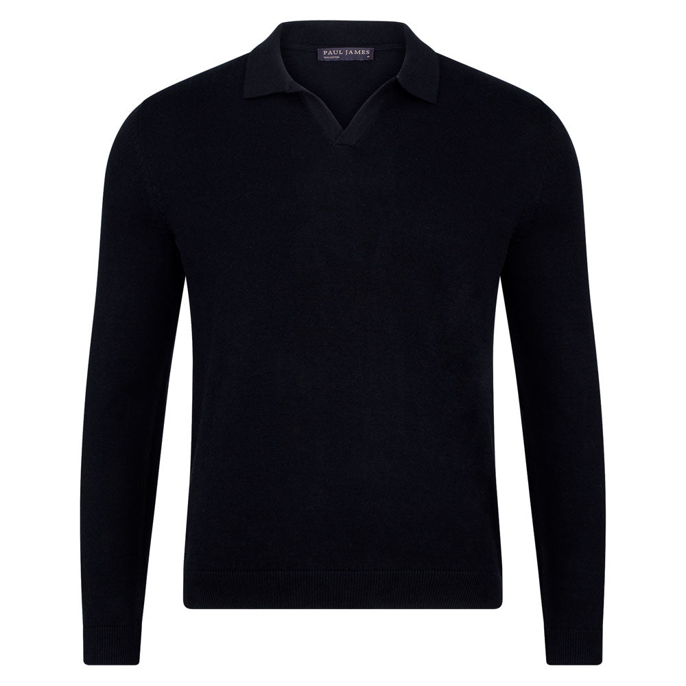Mens Cotton Lightweight Lyndon Buttonless Polo Shirt - Black