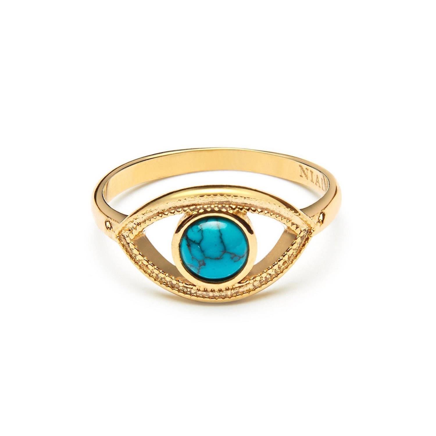 Women’s Green / Blue / Gold Skyfall Turquoise Evil Eye Ring Nialaya