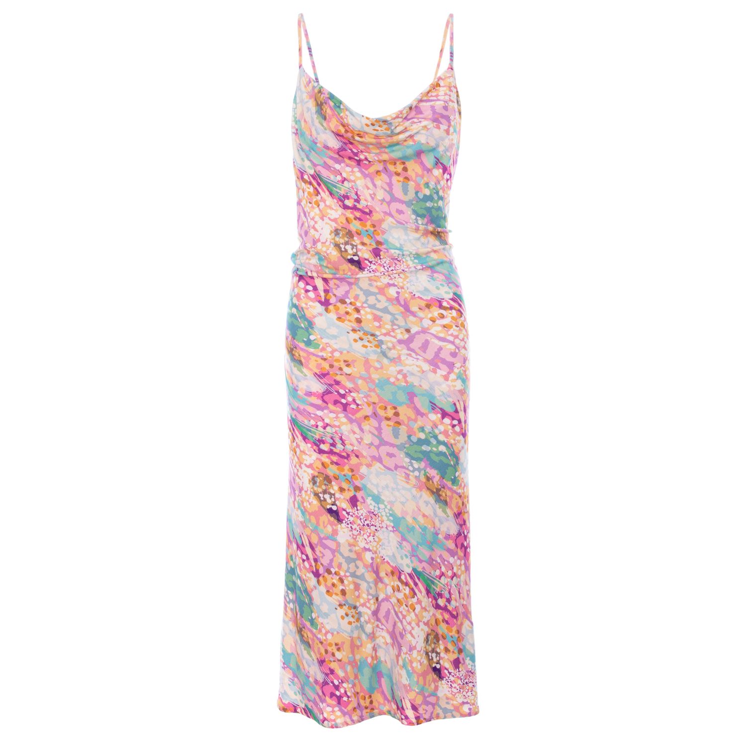 Women's Pink Tulum Jersey Midi Dress In Floral Print | Xs/S | Roserry