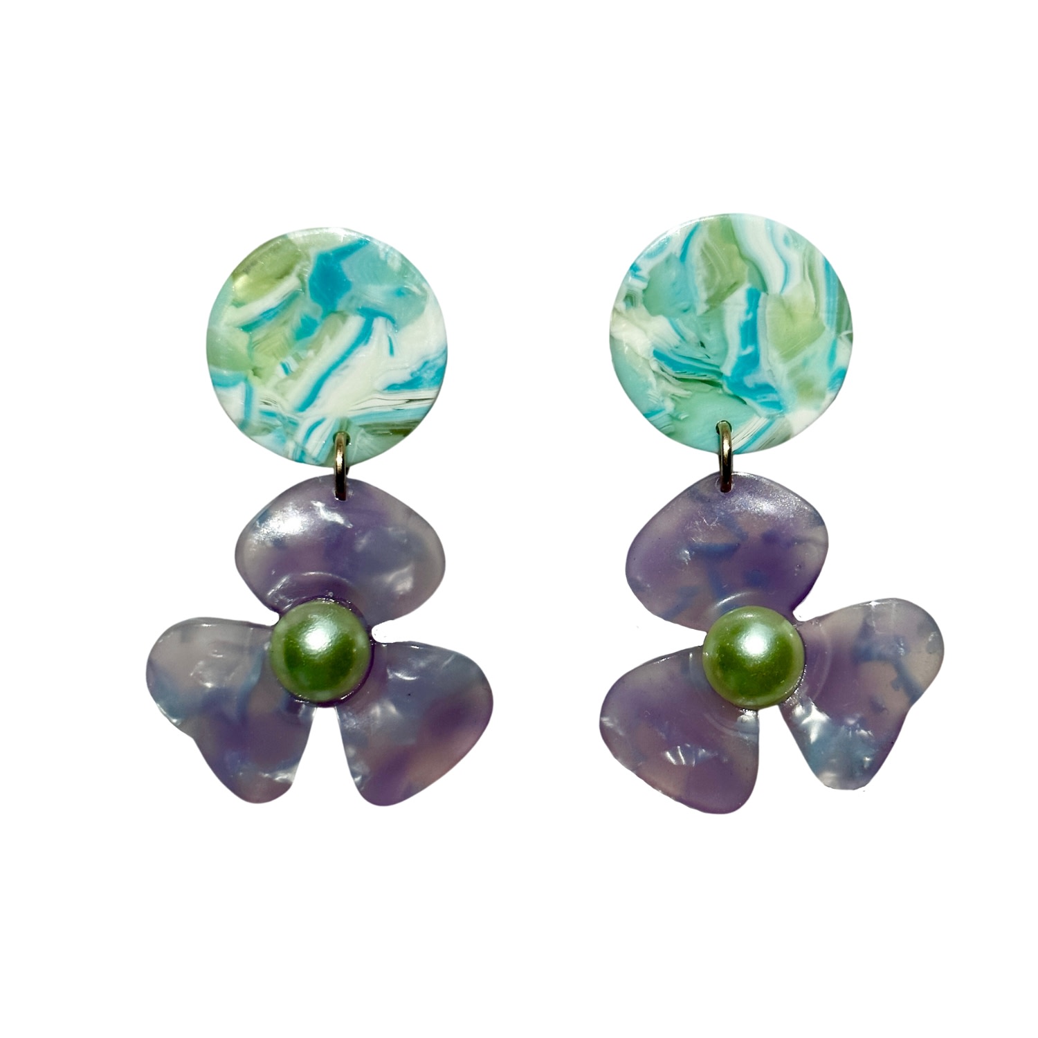 Women’s Green / Pink / Purple Pearl Water Poppy Drop Earrings In Purple & Green Closet Rehab