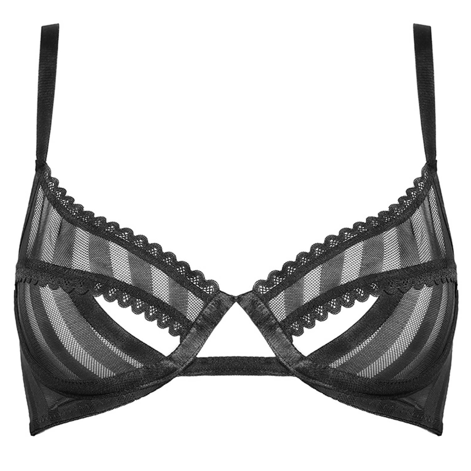 Reckless Wolf Women's Black Fierce Bra - Striped Mesh Wired Bra With Cutouts In Black