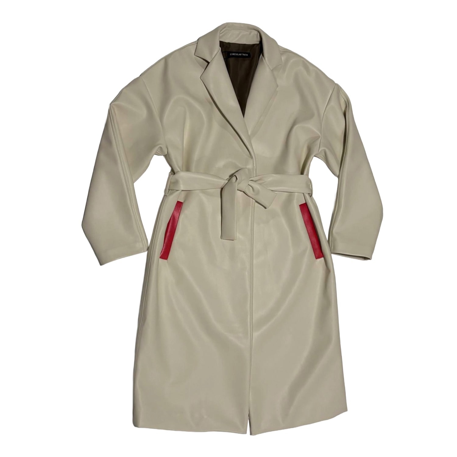 Circular Path Women's Neutrals / Red  X Wren + Glory Vegan Leather Coat - Cream In Gray
