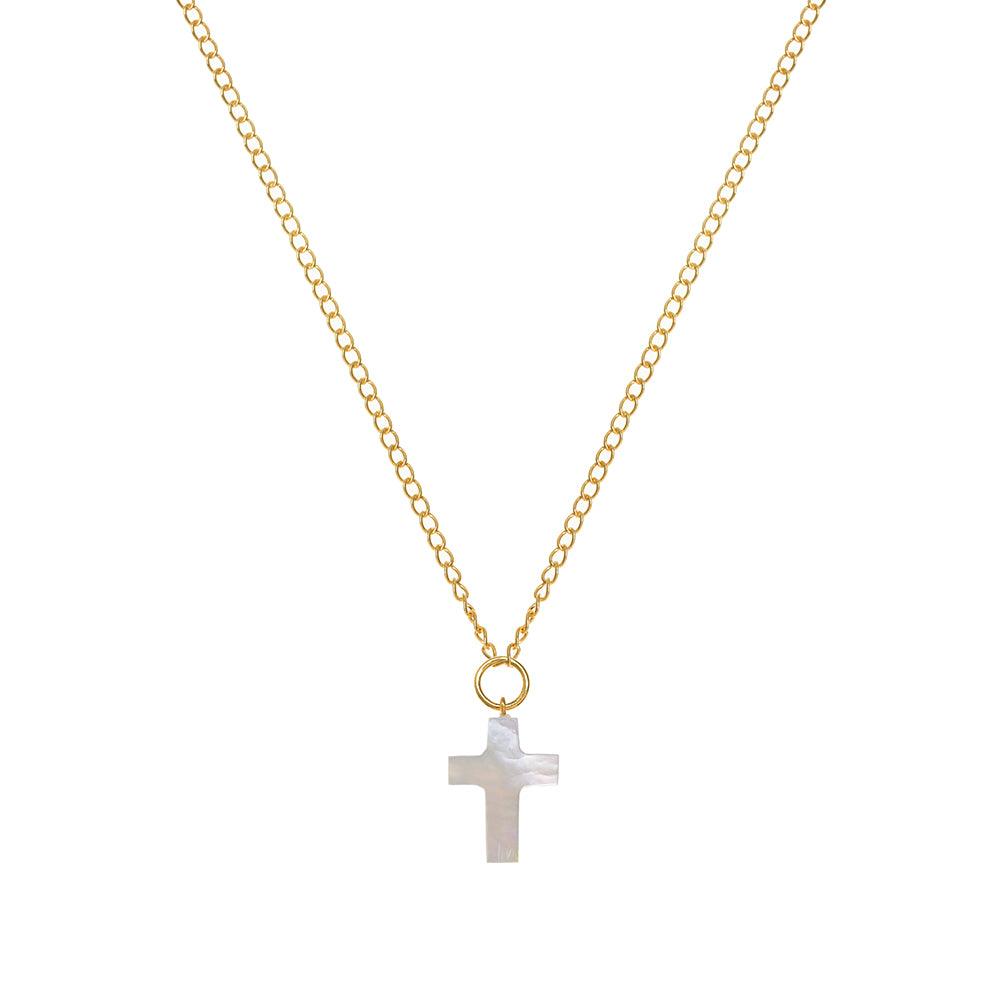 Women’s Gold / White Mother Of Pearl Cross 22Ct Gold Vermeil Necklace Freya Rose