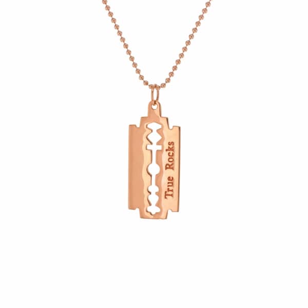 True Rocks 18 Carat Rose Gold Plated Razor Blade Pendant