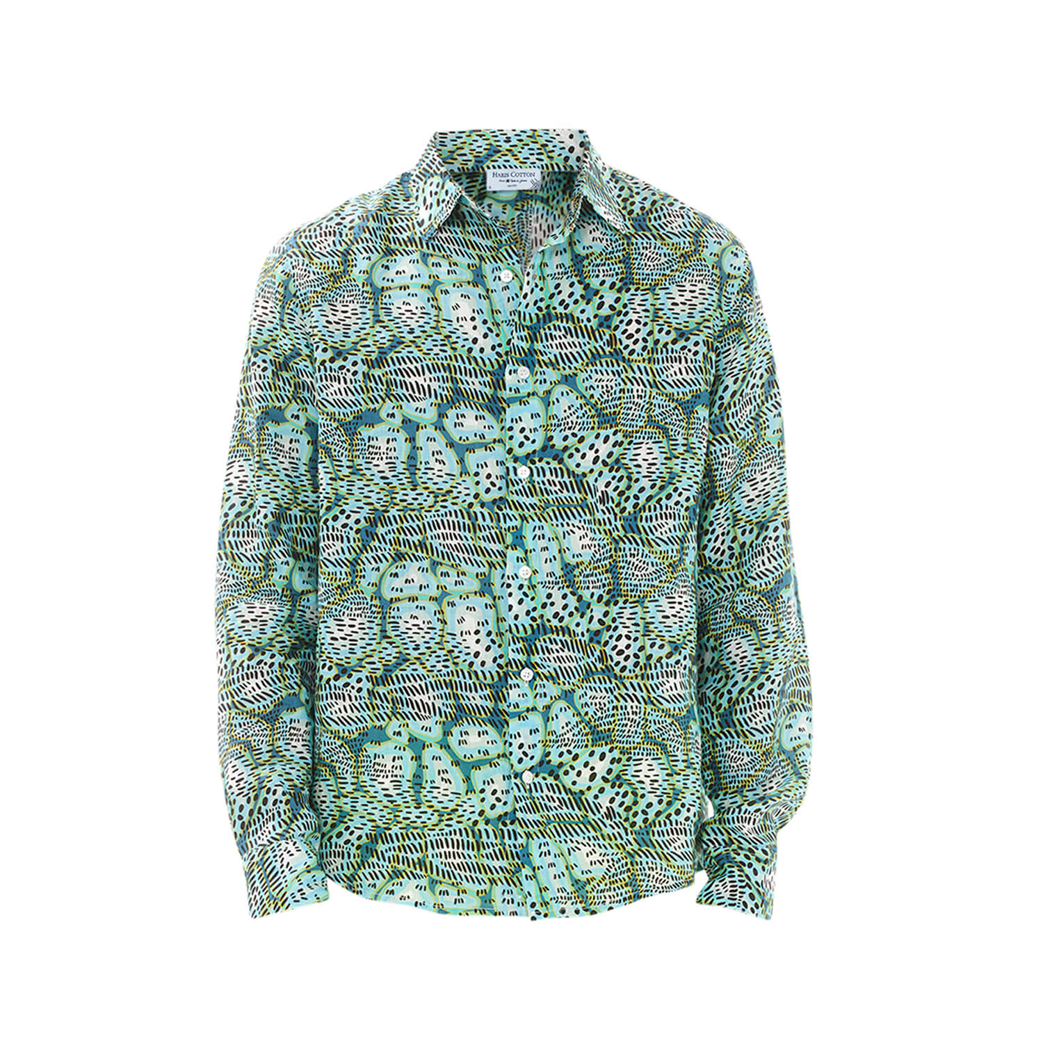 Haris Cotton Men's Printed  Long-sleeved Linen  Shirt-sea Stone Blue In Green