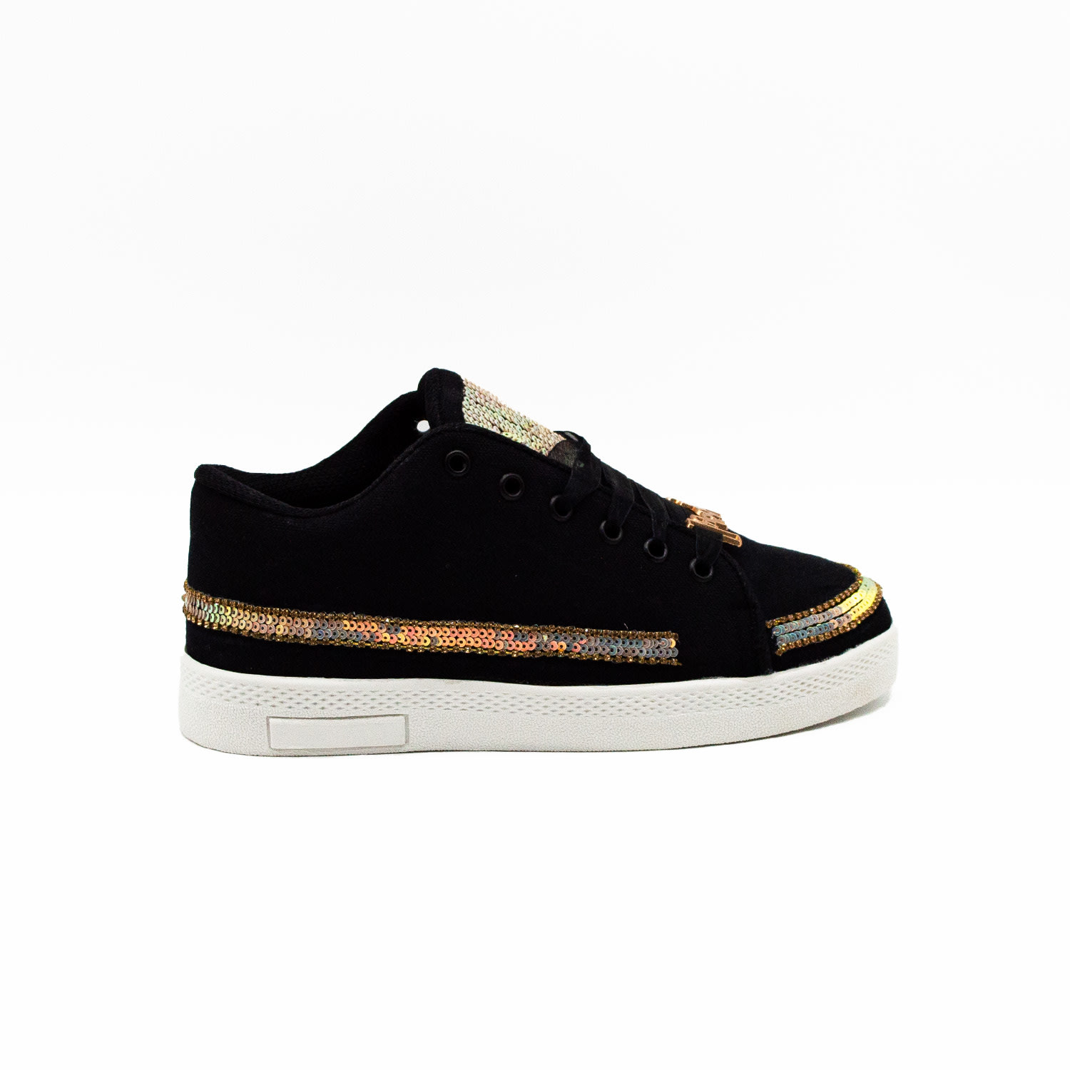 Rettrose Women's The Rylee Luxury Black Canvas Handmade Embellished Tennis Shoe In Black