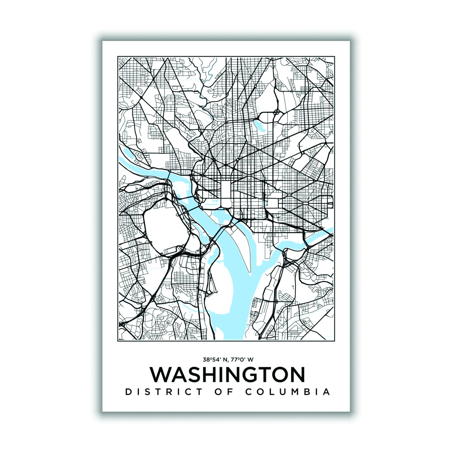 Blue Map Of Washington District Of Columbia Medium Stanley Print House