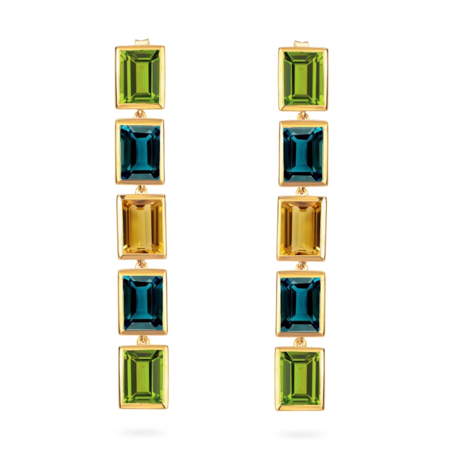 Augustine Jewels Women's Blue / Green / Yellow Peridot Topaz Citrine Long Drop Earrings In Blue/green/yellow