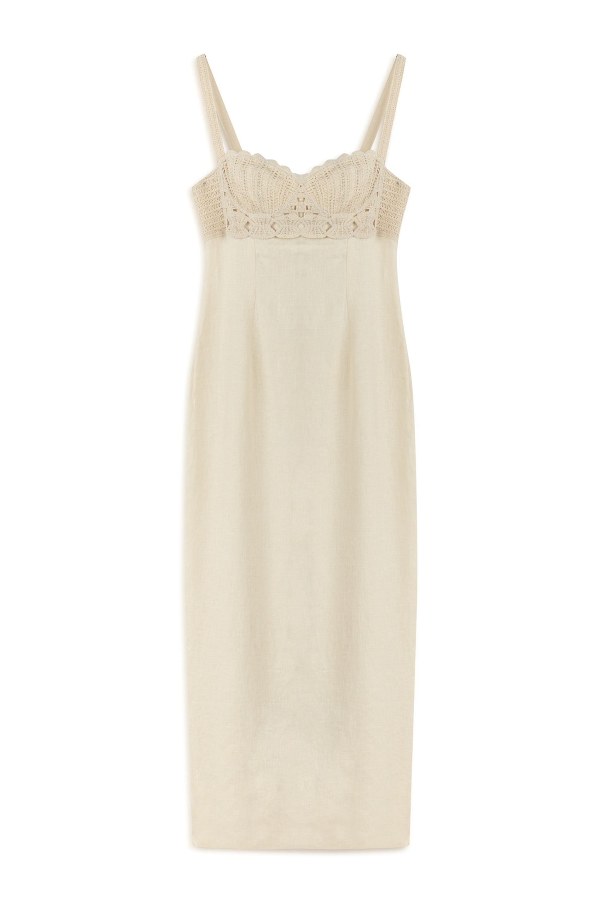 Nocturne Women's Neutrals Ecru Linen Brode Detailed Sweetheart Maxi Dress In Neutral