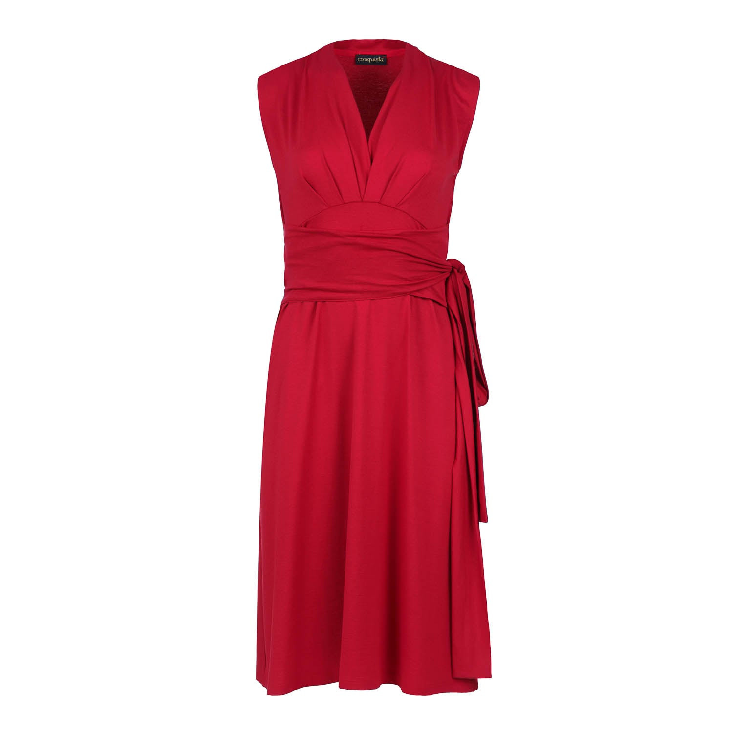 Conquista Women's Red Chili Pepper Sleeveless V-neck Wrap Dress – Soft Viscose Jersey In Red