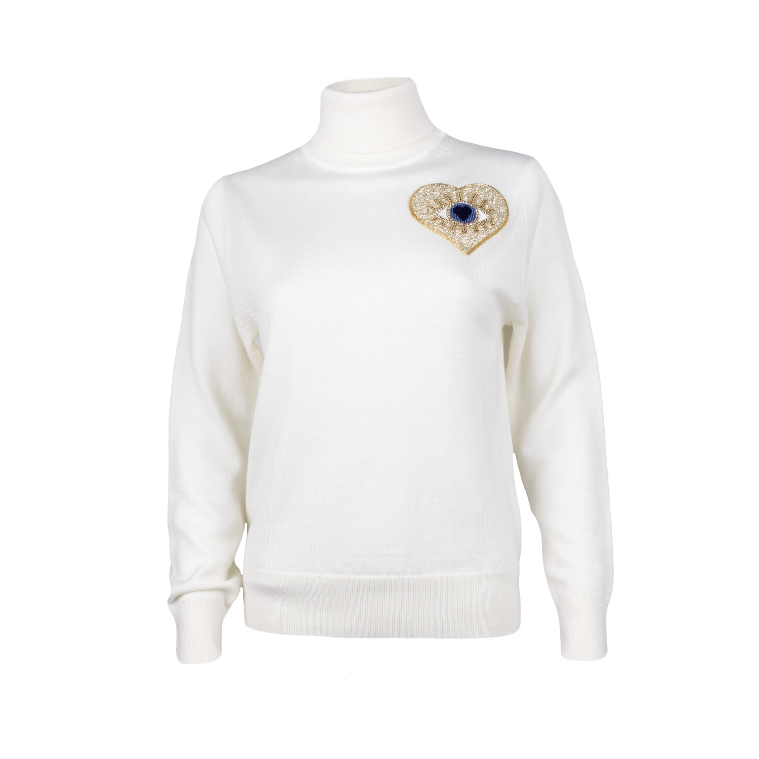 Laines London Women's White Laines Couture Heart Eye Embellished Knitted Roll Neck Jumper - Cream In White