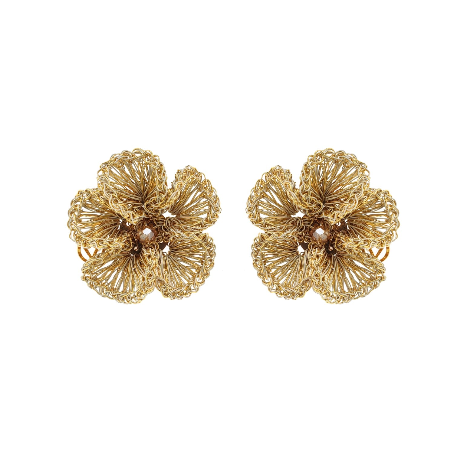 Lavish By Tricia Milaneze Women's Neutrals / Gold / White Vintage Gold Plumeria Post Handmade Earrings