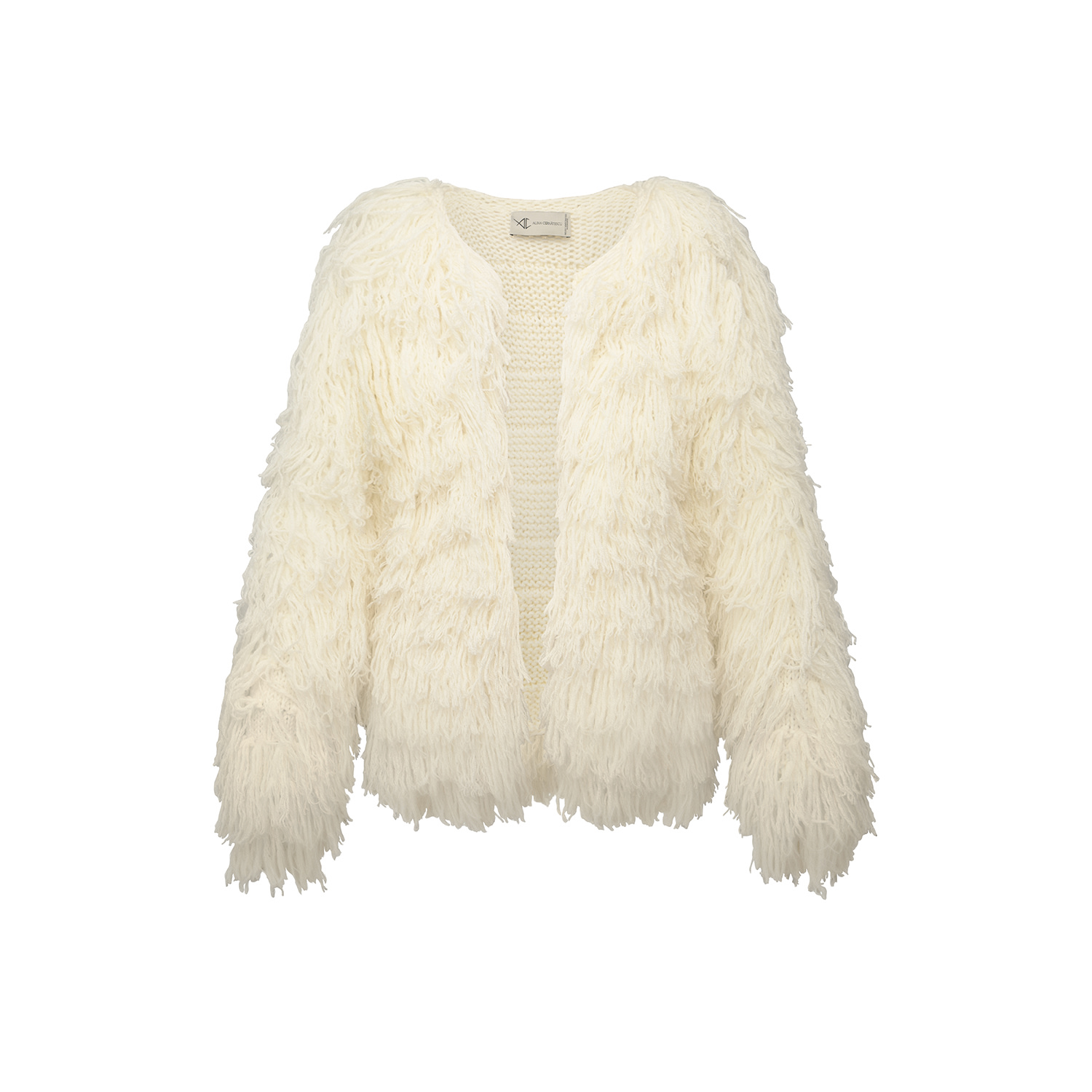 Alina Cernatescu Women's Halo Mini Wool Jacket White With Hand-knitted Long Sleeves In White