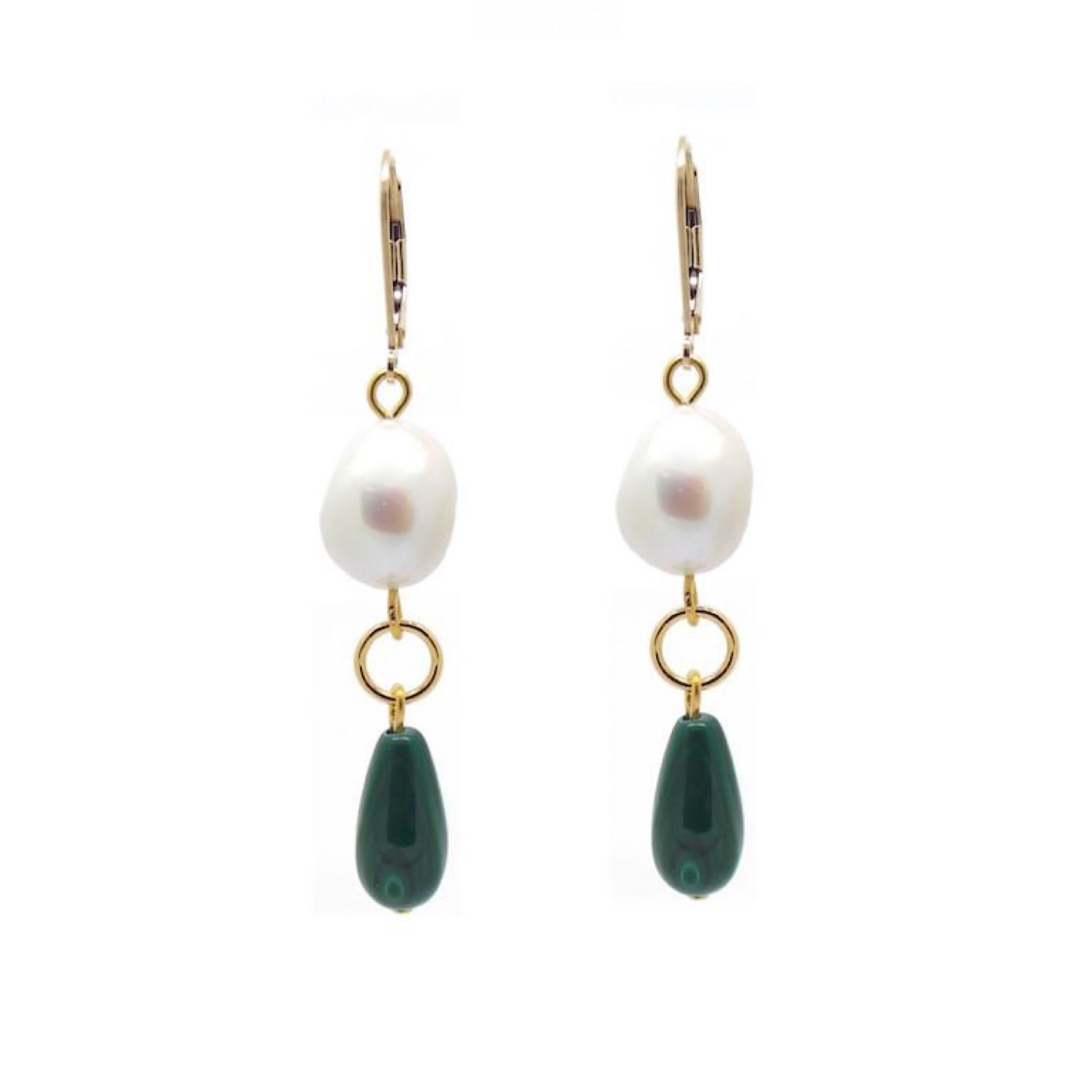 Salome Women's Green / White / Gold Penelope Malachite & Baroque Pearl Earrings In Green