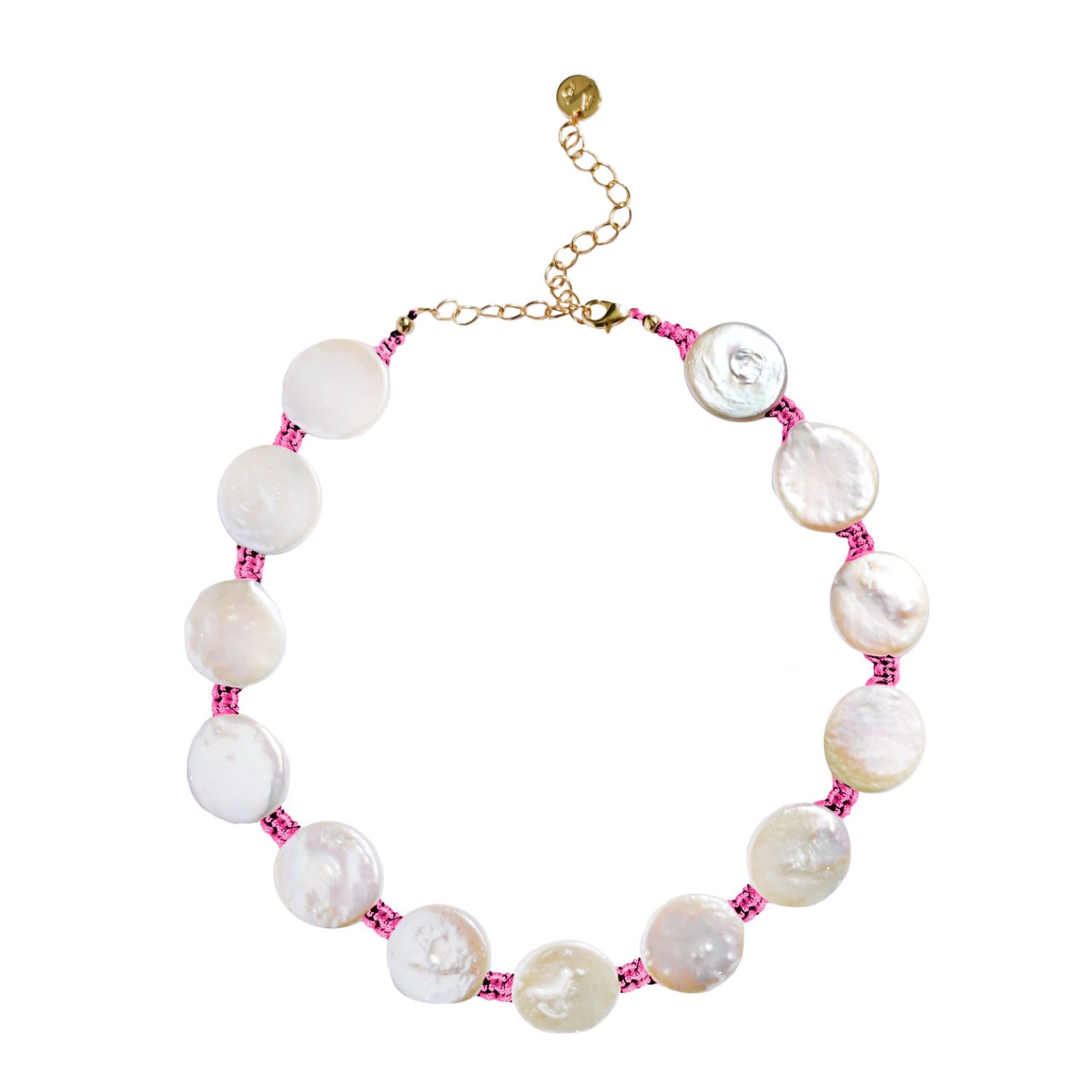 Adriana Pappas Designs Women's Coin Pearl Choker On Colored Cord - Hot Pink In Pink