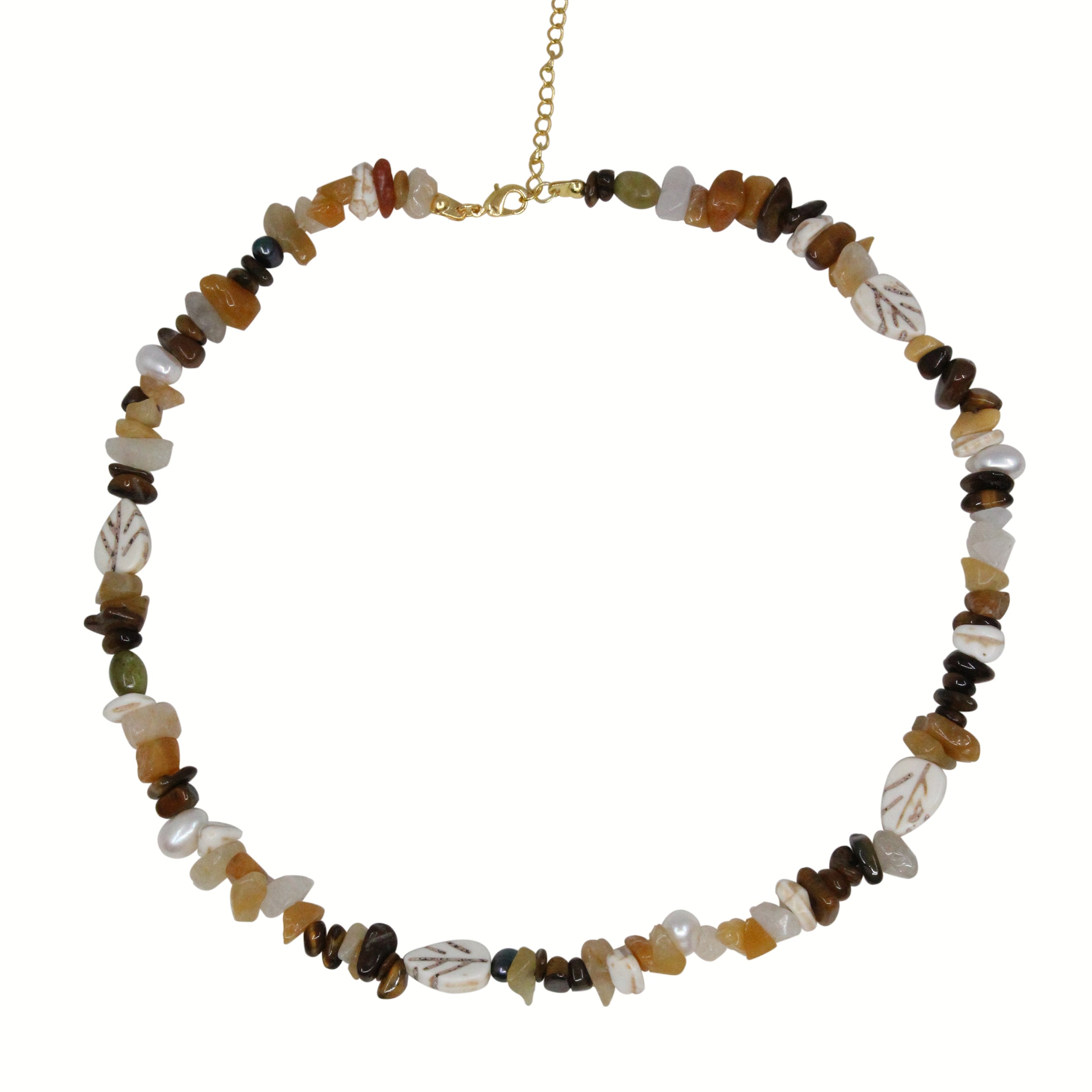 Ninemoo Women's Gold / Brown Autumn Elegance Gemstone Pearl Necklace In Multi