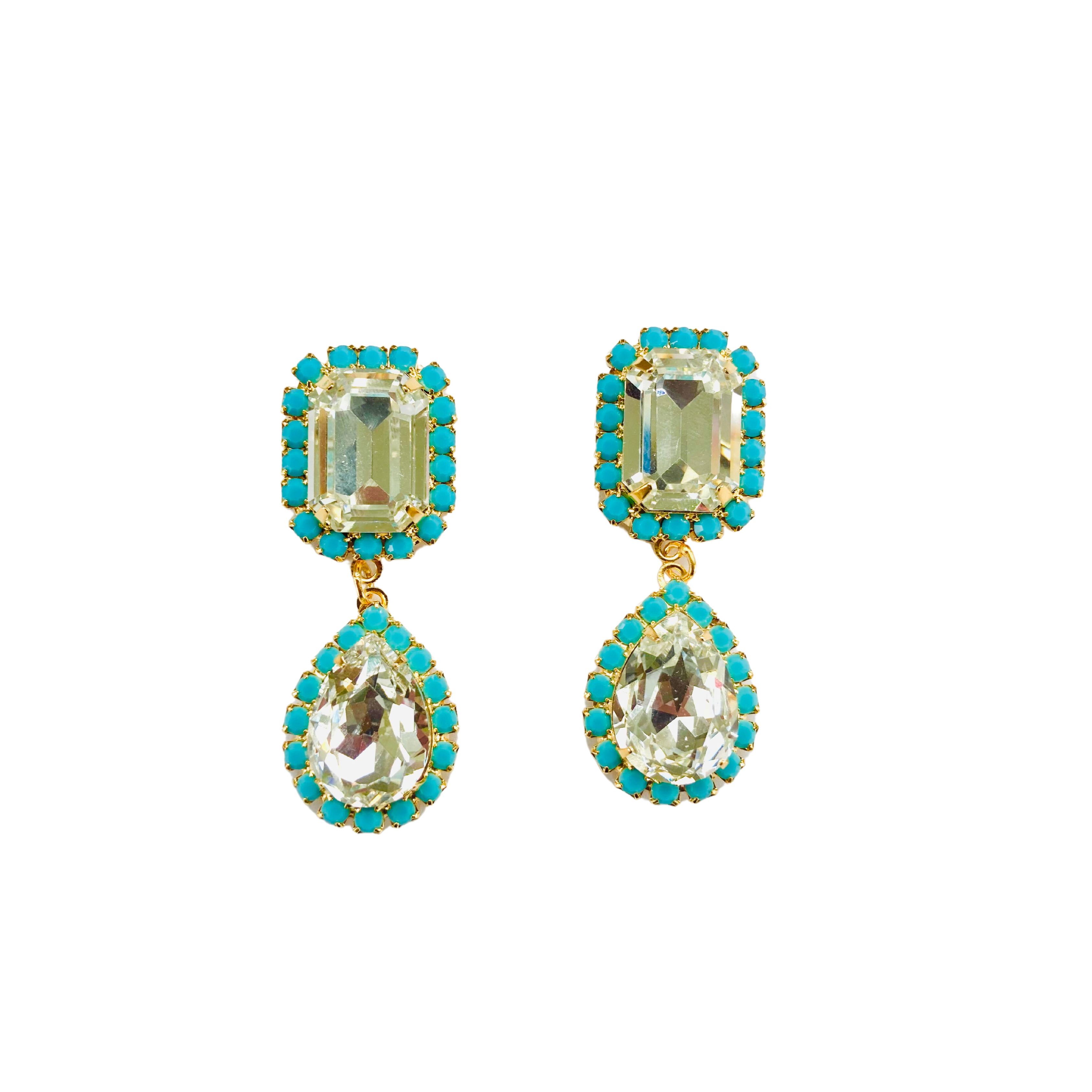 The Pink Reef Women's White Jewel Drop In Crystal And Turquoise In Green