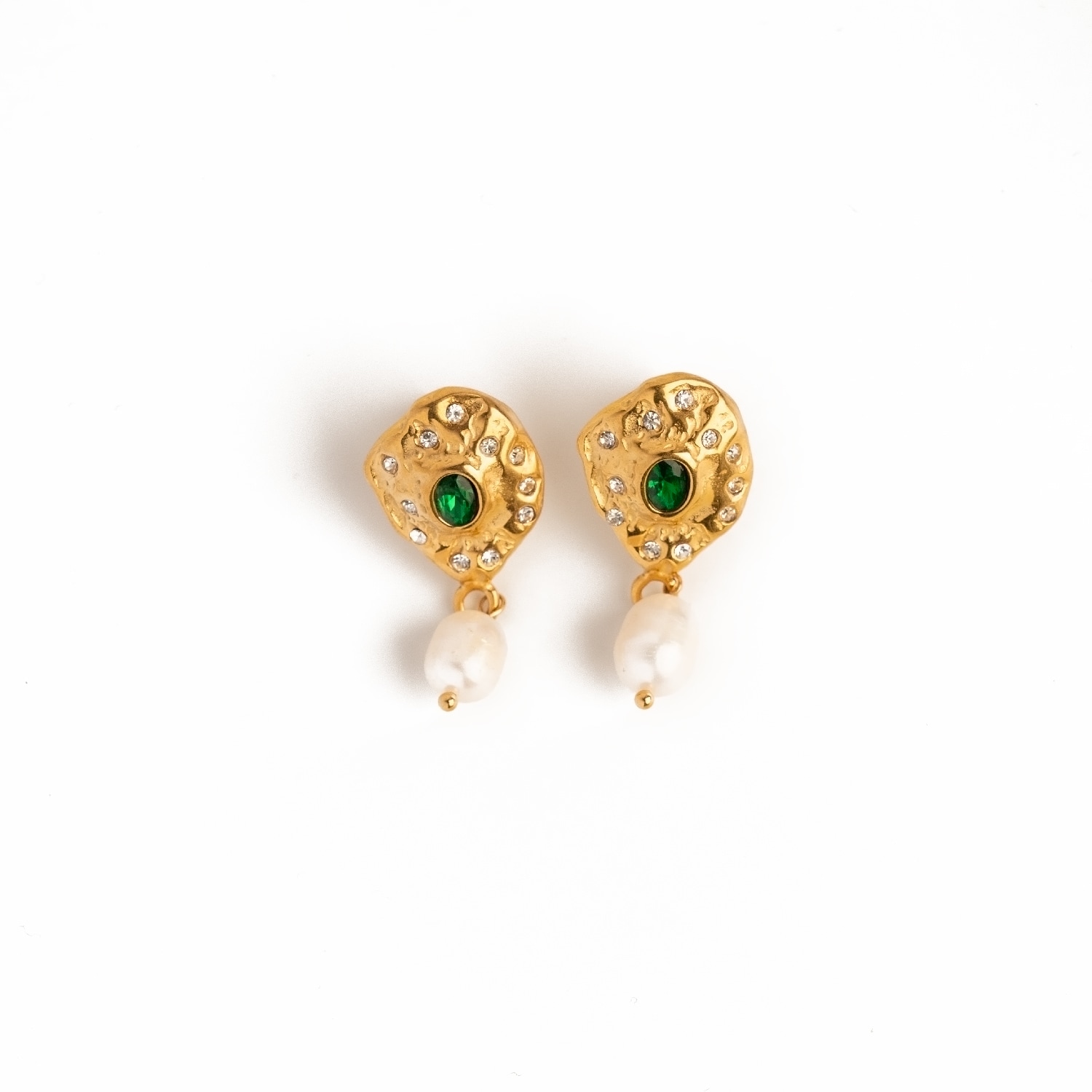 Superdivajewellery Women's Gold / Green Stephanie Pearl Drop Earrings In Multi