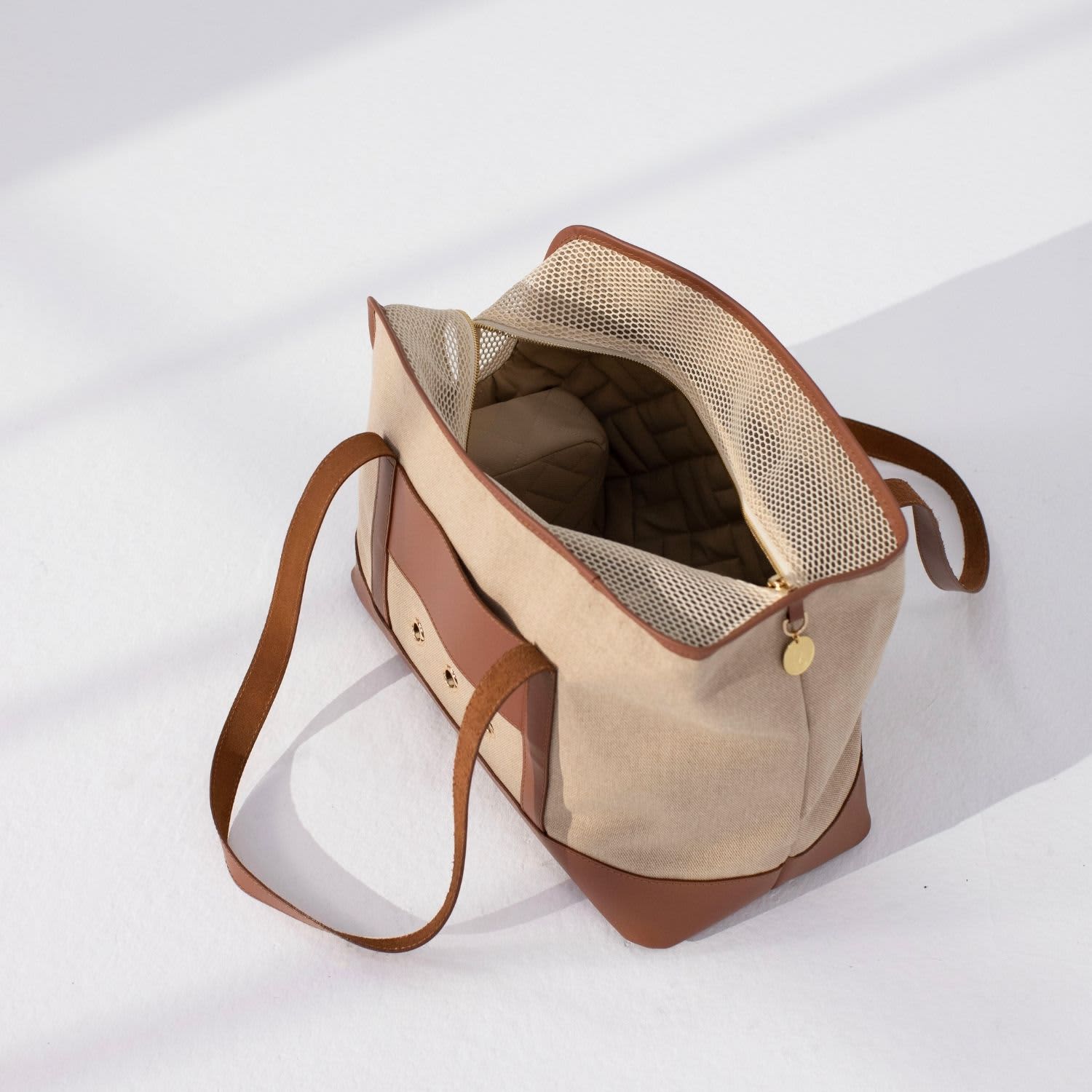 Leather & Canvas Light Weight Dog Carrier Brown | ZOË PET ATELIER