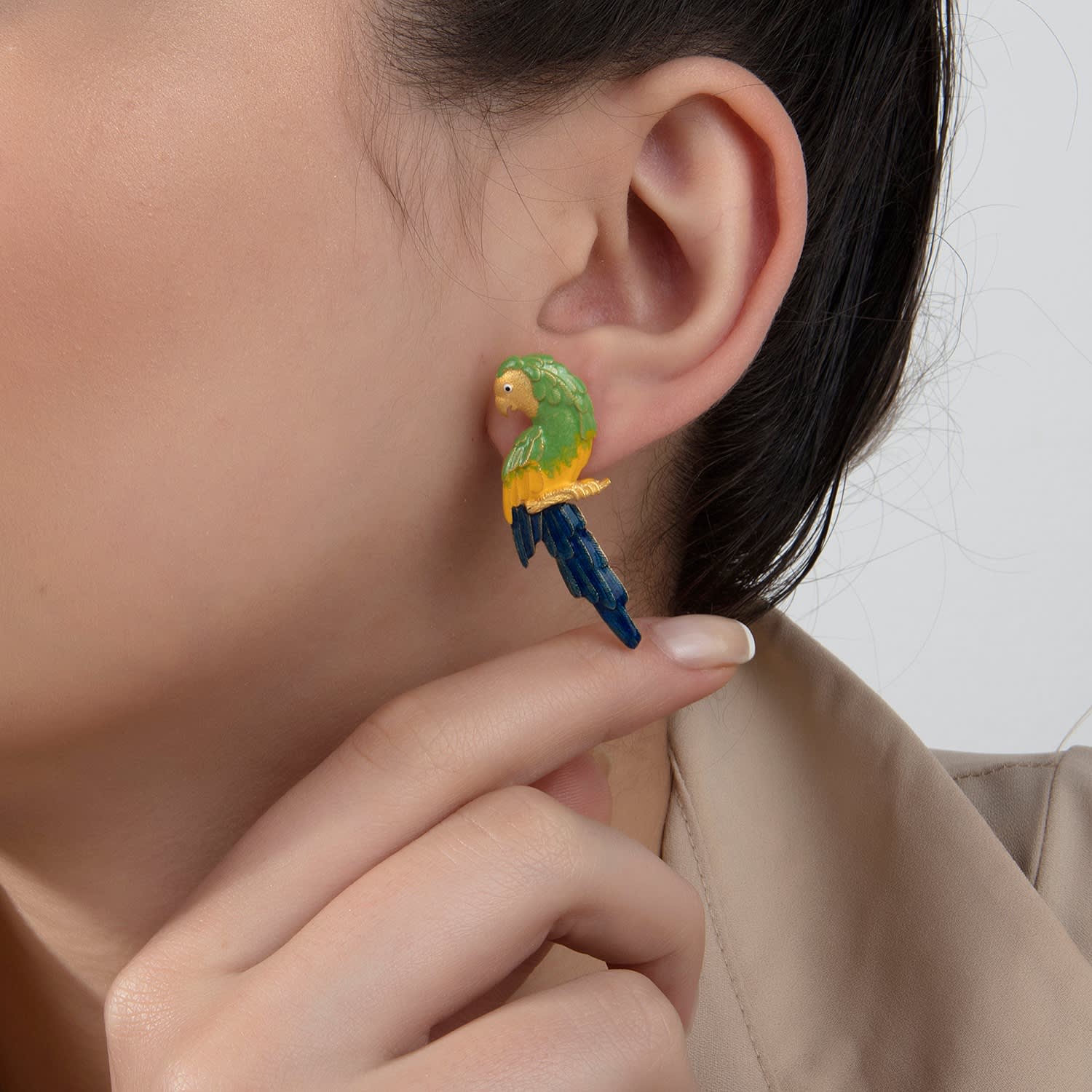 Green Blue Parrot Earrings Milou Jewelry Wolf Badger