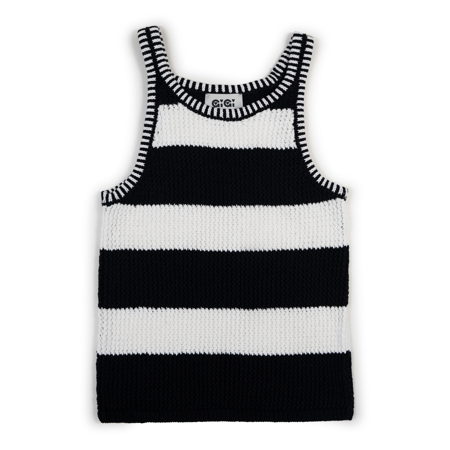 Gigi Knitwear Women's Mesh Cotton Tank Top In Black & White Stripe In Black