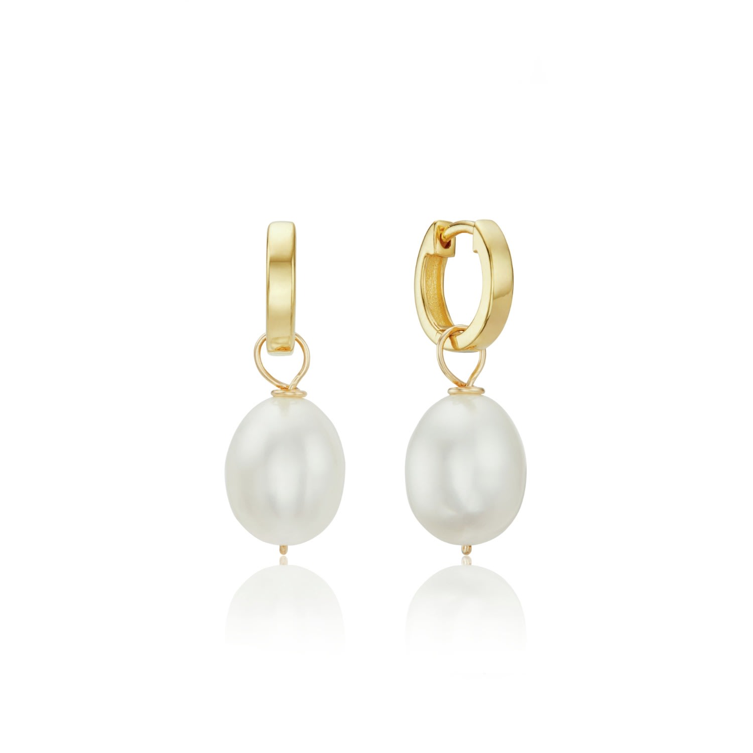 Lily & Roo Women's Solid Gold Plain Huggie Pearl Drop Hoop Earrings In Gold