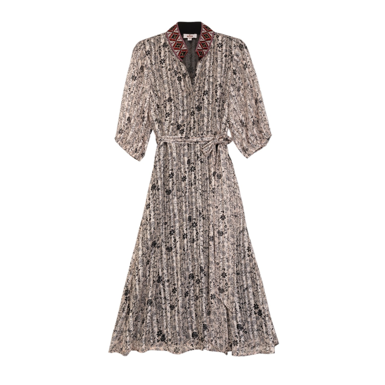 Niza Women's White Embroidered Midi Dress With Embroidery In White