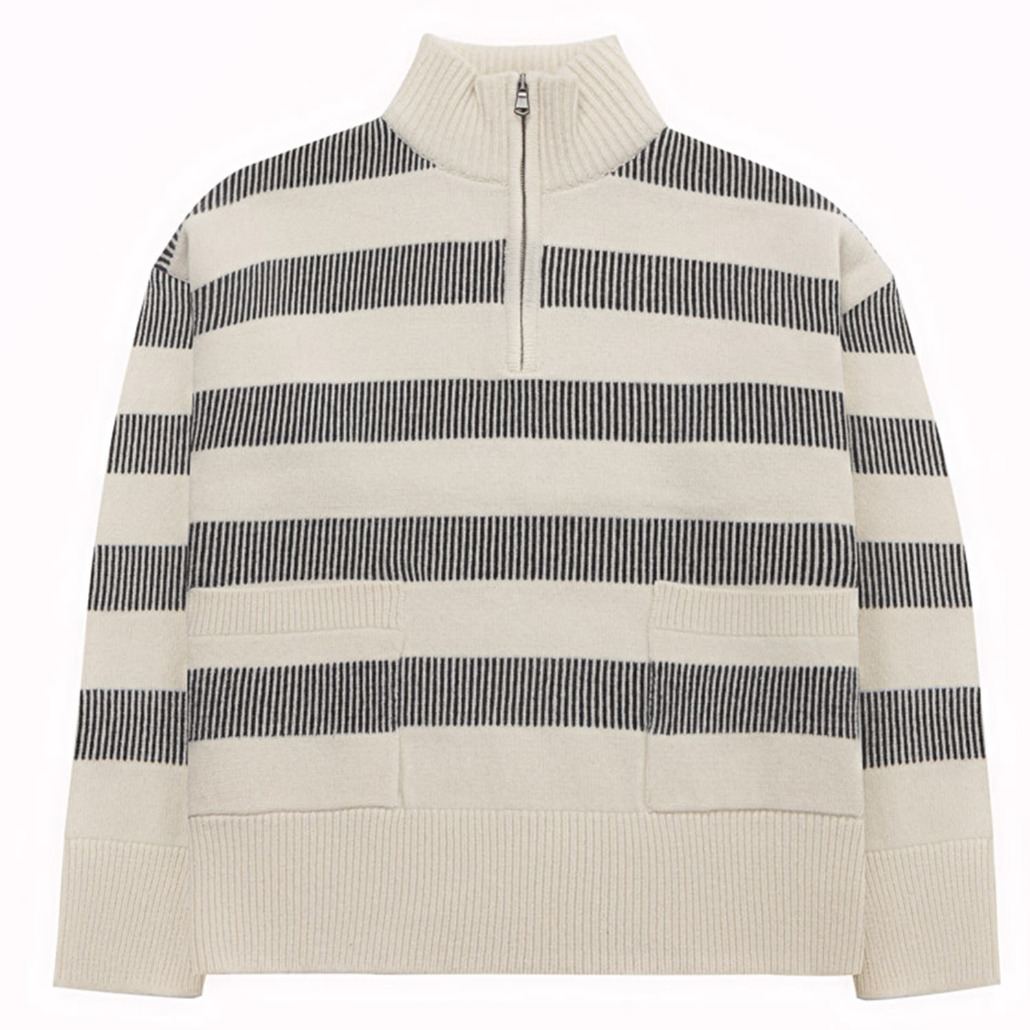 Peraluna Women's Grey / White Misty Sweater High-neck Zipped Striped Jumper In Ecru/grey In Grey/white