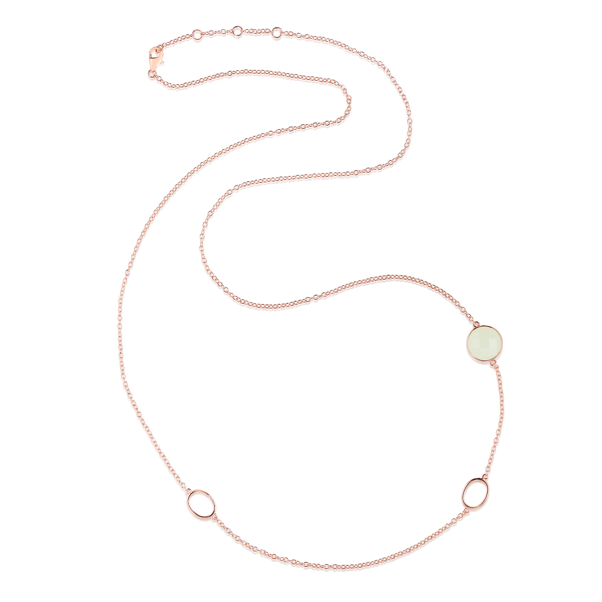 Genevive Jewelry Women's Sterling Silver Rose Gold Plated With White Cubic Zirconia Long Necklace In Gold