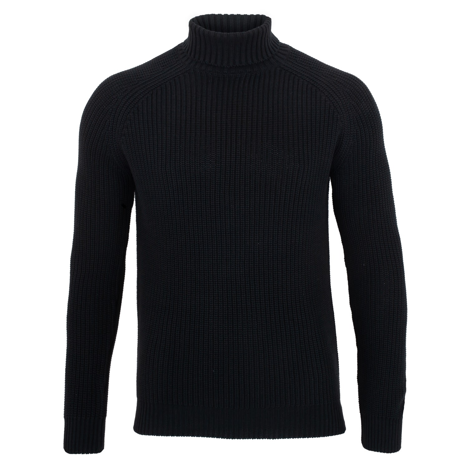 Mens Cotton Jacob Fisherman Rib Knit Roll Neck Jumper - Black XXL Paul James Knitwear