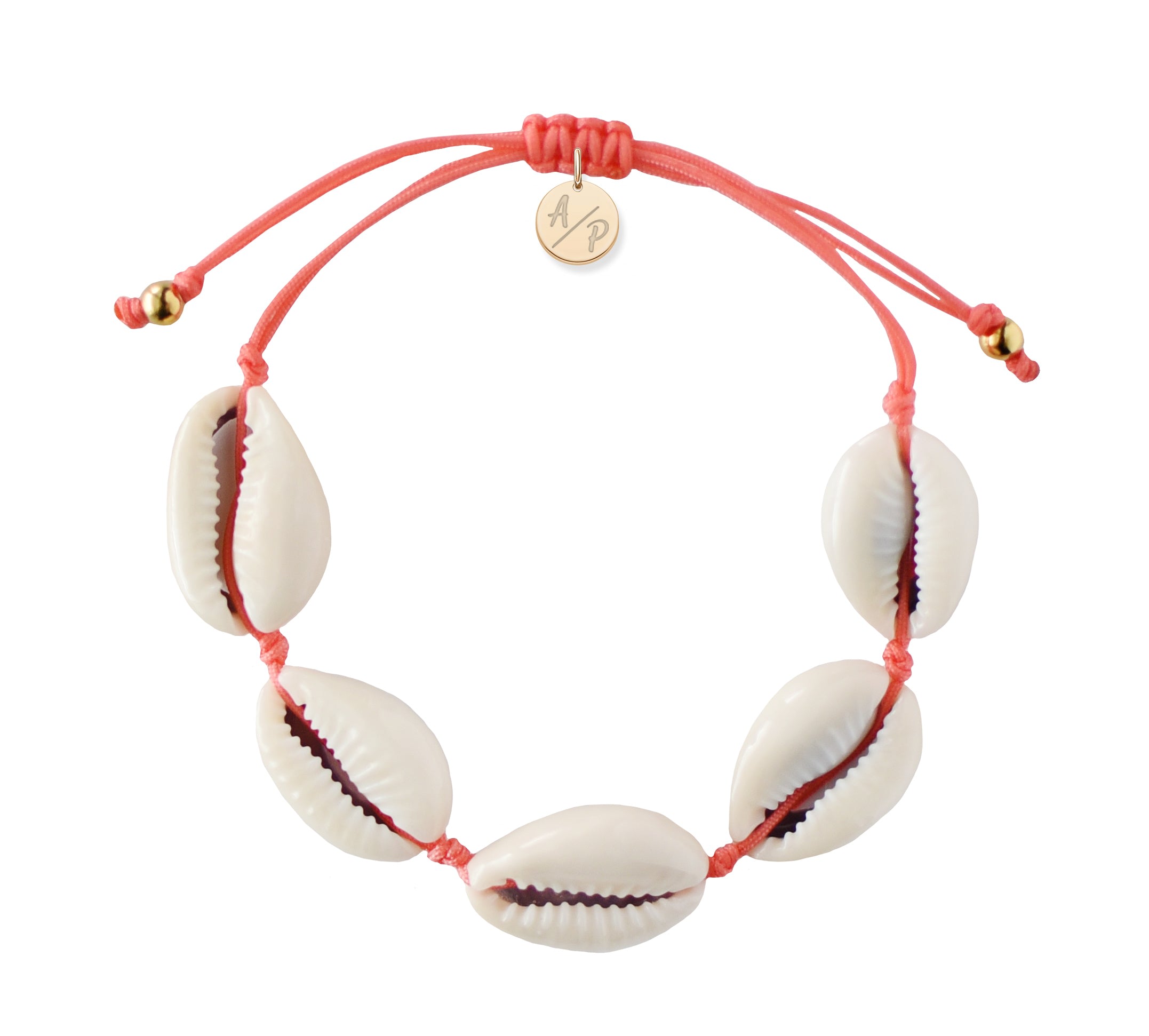 Adriana Pappas Designs Women's Yellow / Orange Natural Shell Adjustable Bracelet On Colored Cord - Coral In Red