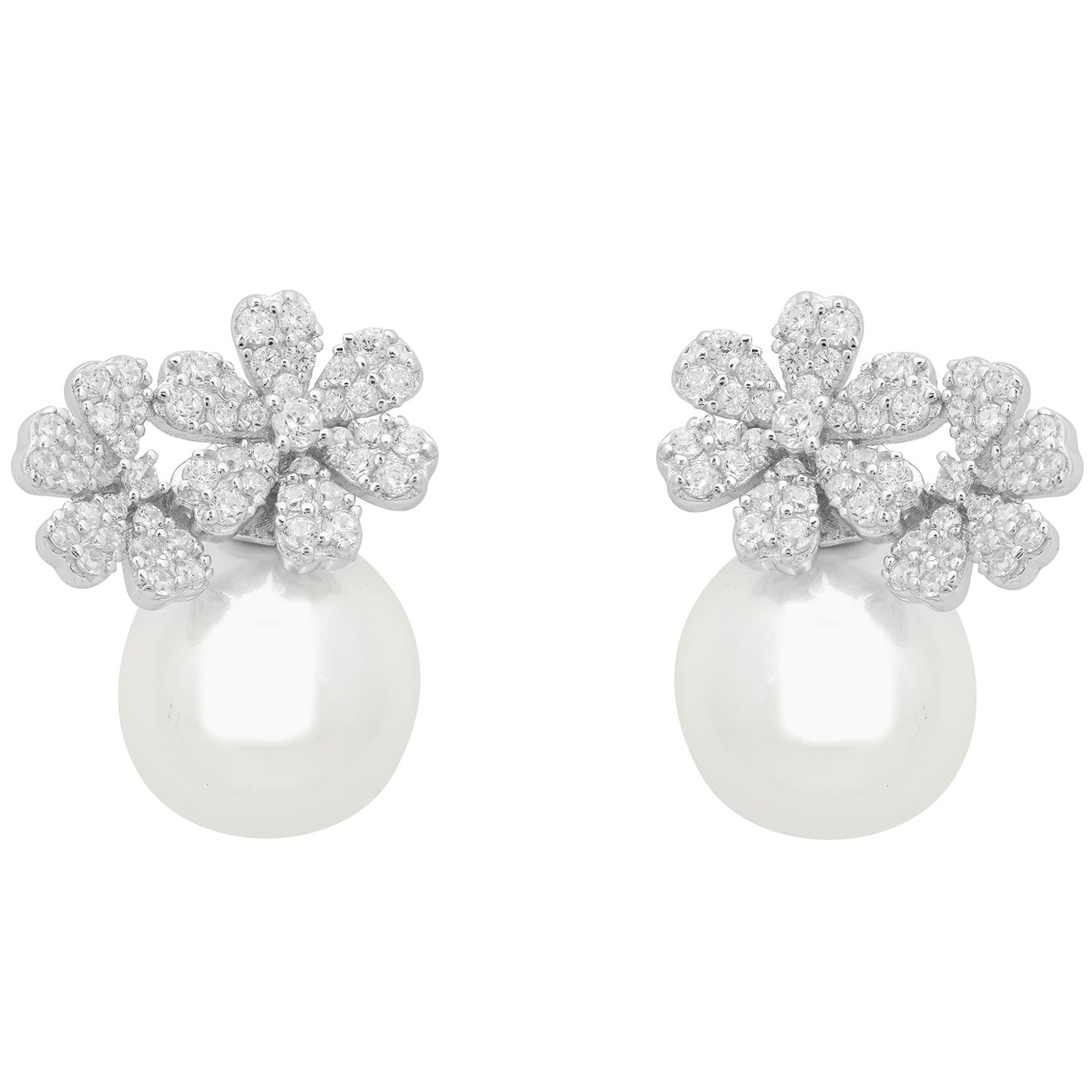 Women’s White / Silver Bouquet And Pearl Stud Earrings Silver Latelita