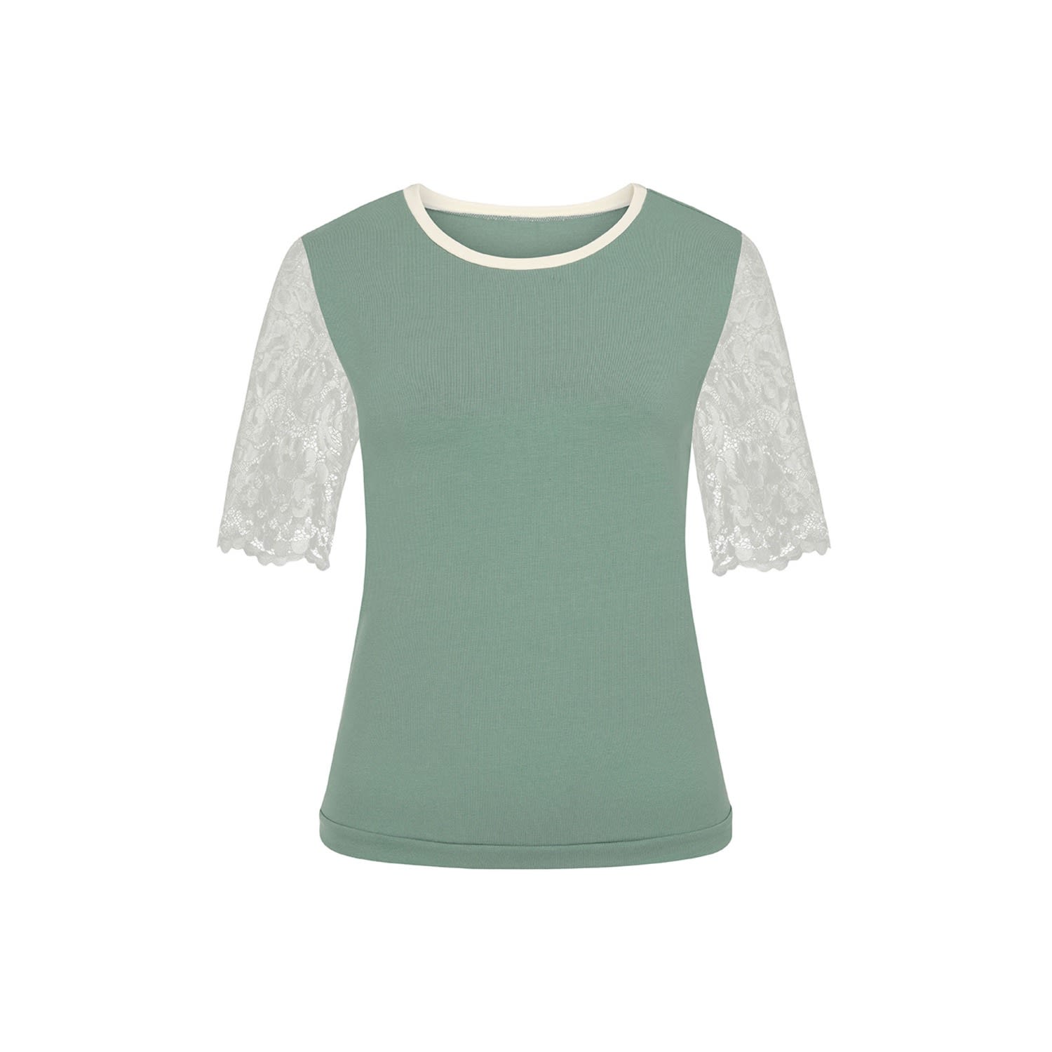 Women’s Sage Green Cotton Lace Sleeve T-Shirt Extra Small Sophie Cameron Davies