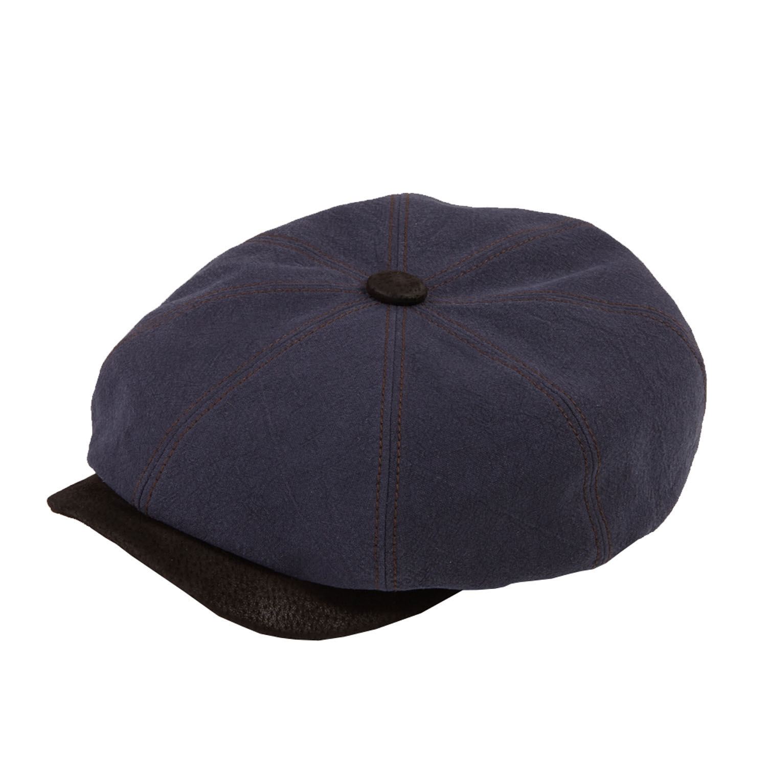 Dasmarca Hats Men's Blue Lucca Indigo Linen Peaky Bakerboy Newsboy Summer Cap With Leather Peak
