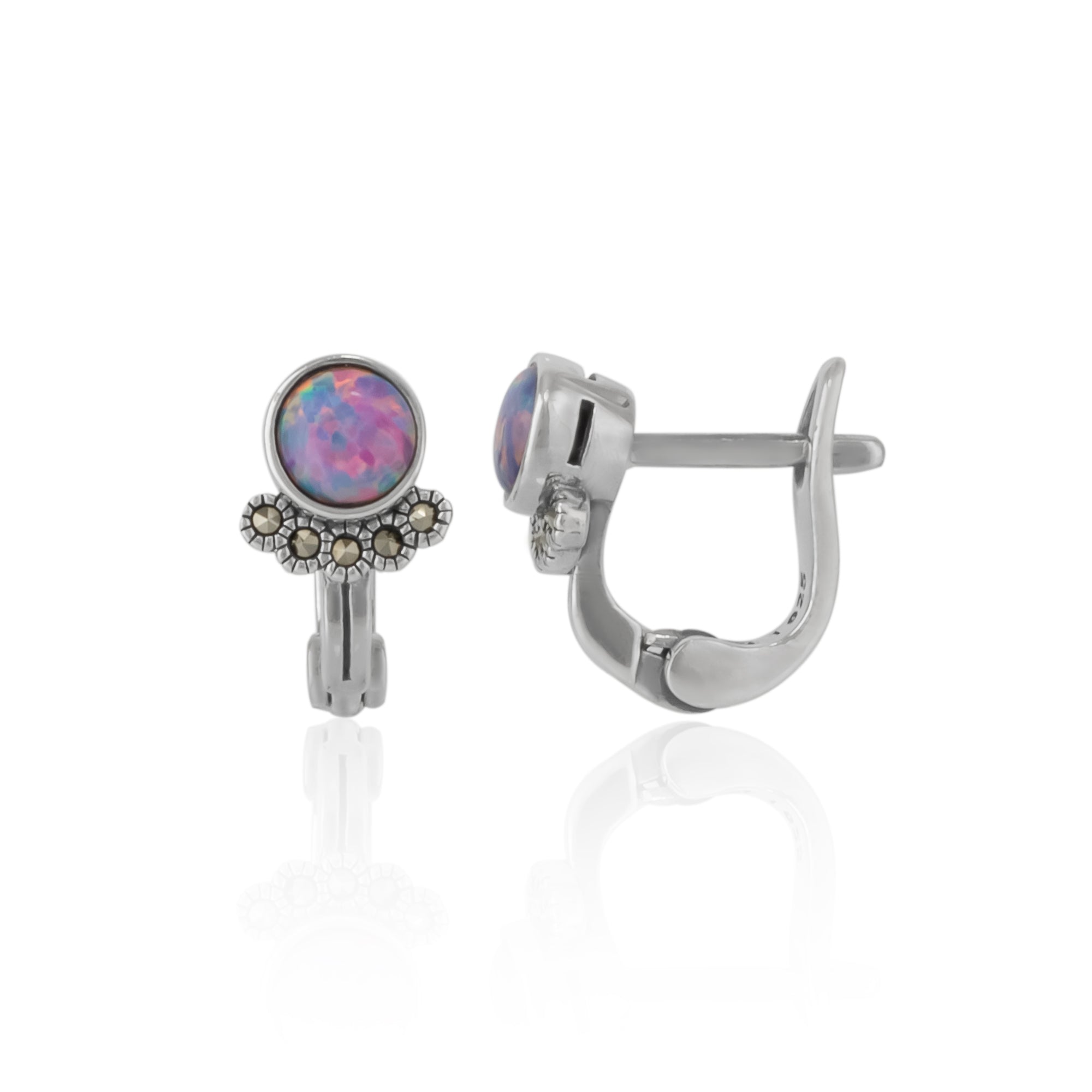 Women’s Pink / Purple / Silver Sterling Silver High Quality Purple Opal Clip On Earring With Marcasite Jewels Spero London