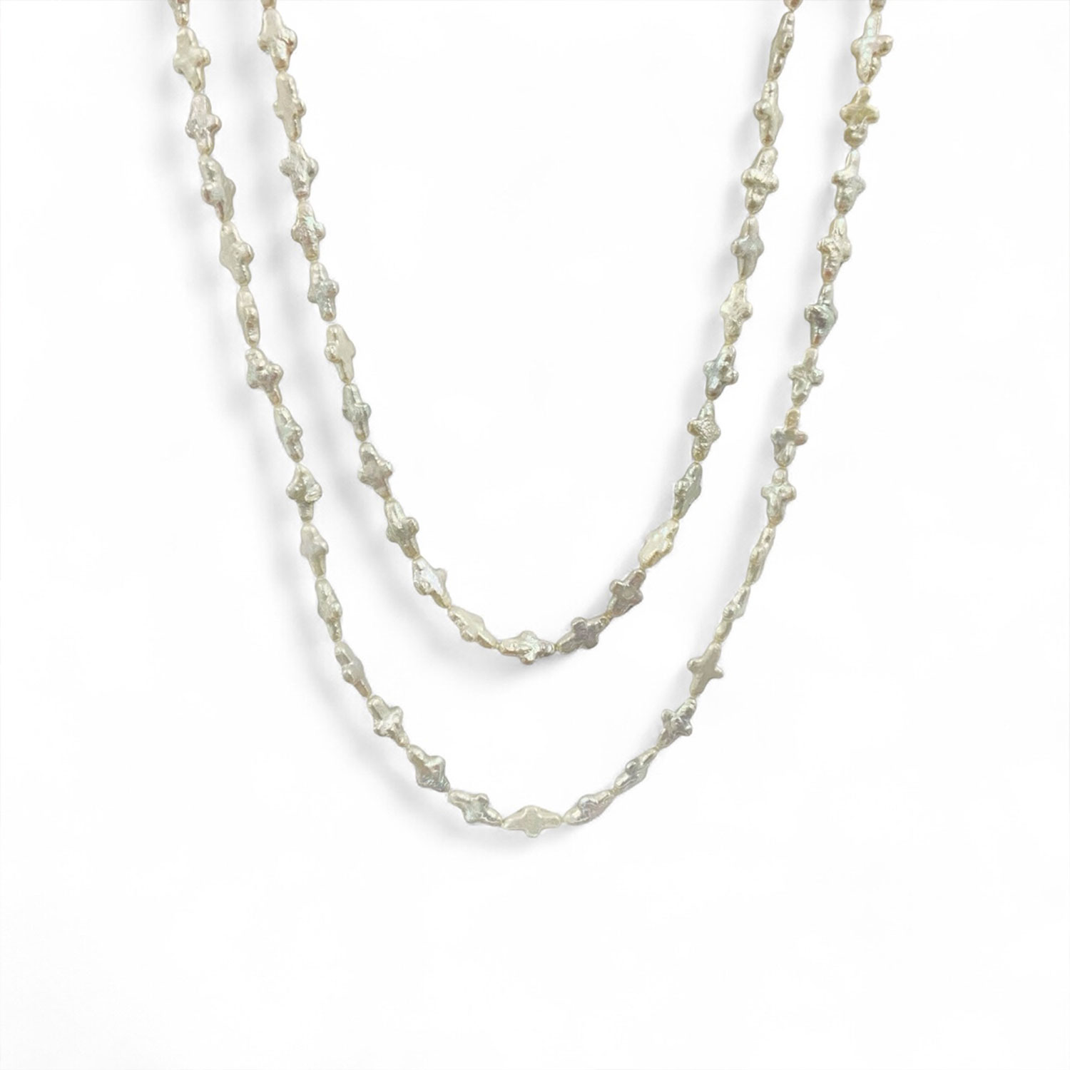 Neshi Designs Women's White Cross Double Necklace In Metallic