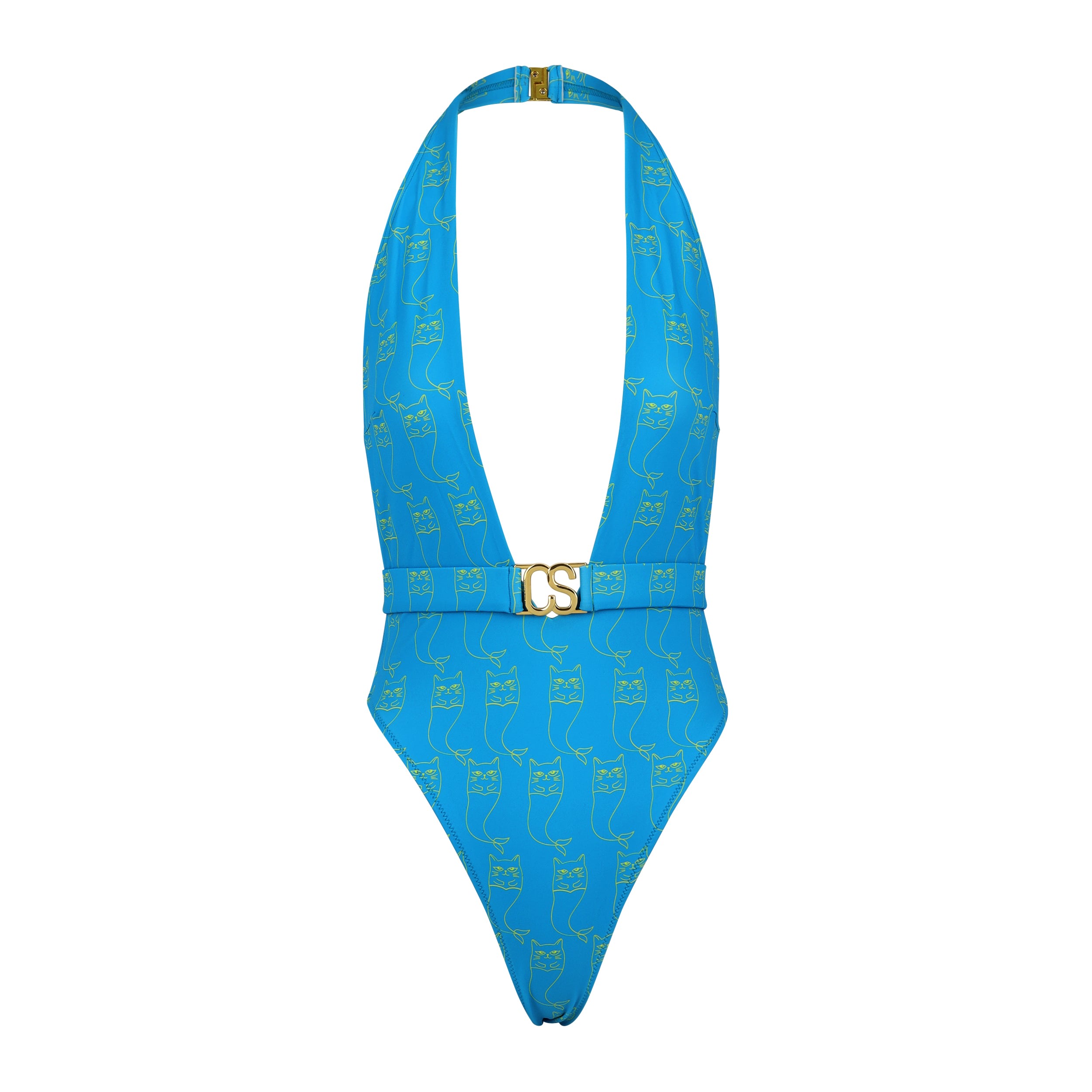 Women’s Blue The One-Piece Swimsuit In Positano With Nipsea Print Large Catnip and Seaweed