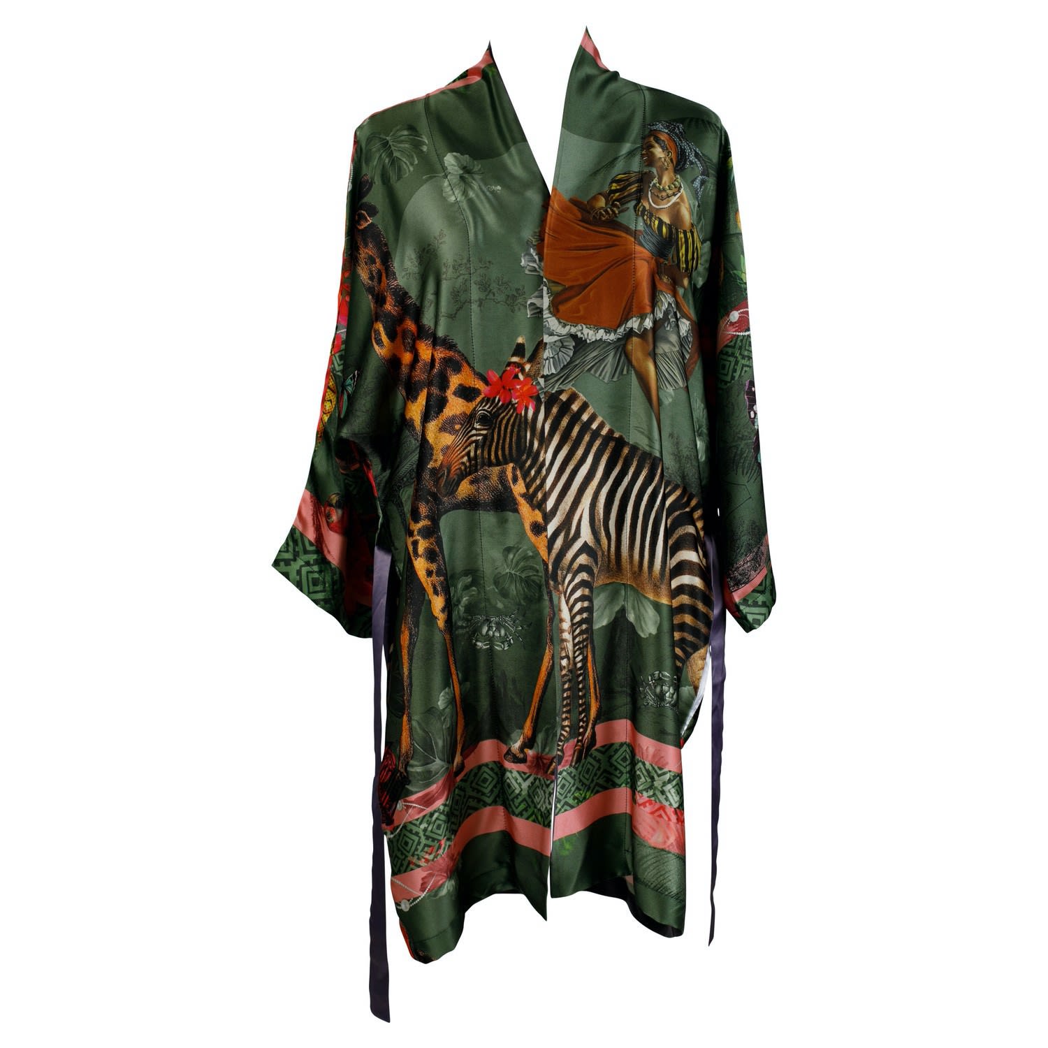 Women’s Green Riri Olive Silk Kimono Large Myrtle & Mary